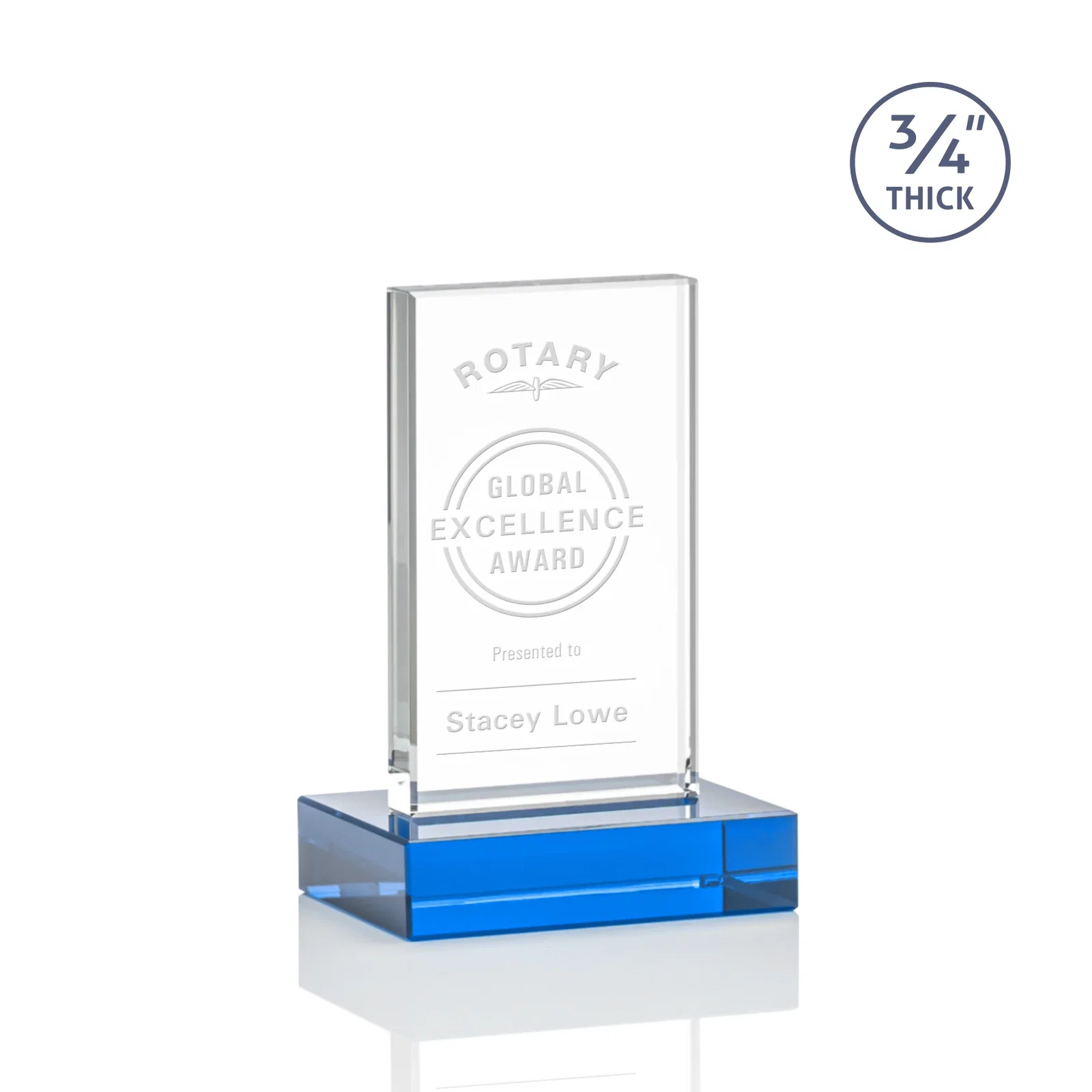Branded Starfire Crystal Upright Award on 1 Inch Thick Crystal Base, awards for corporate award ceremonies