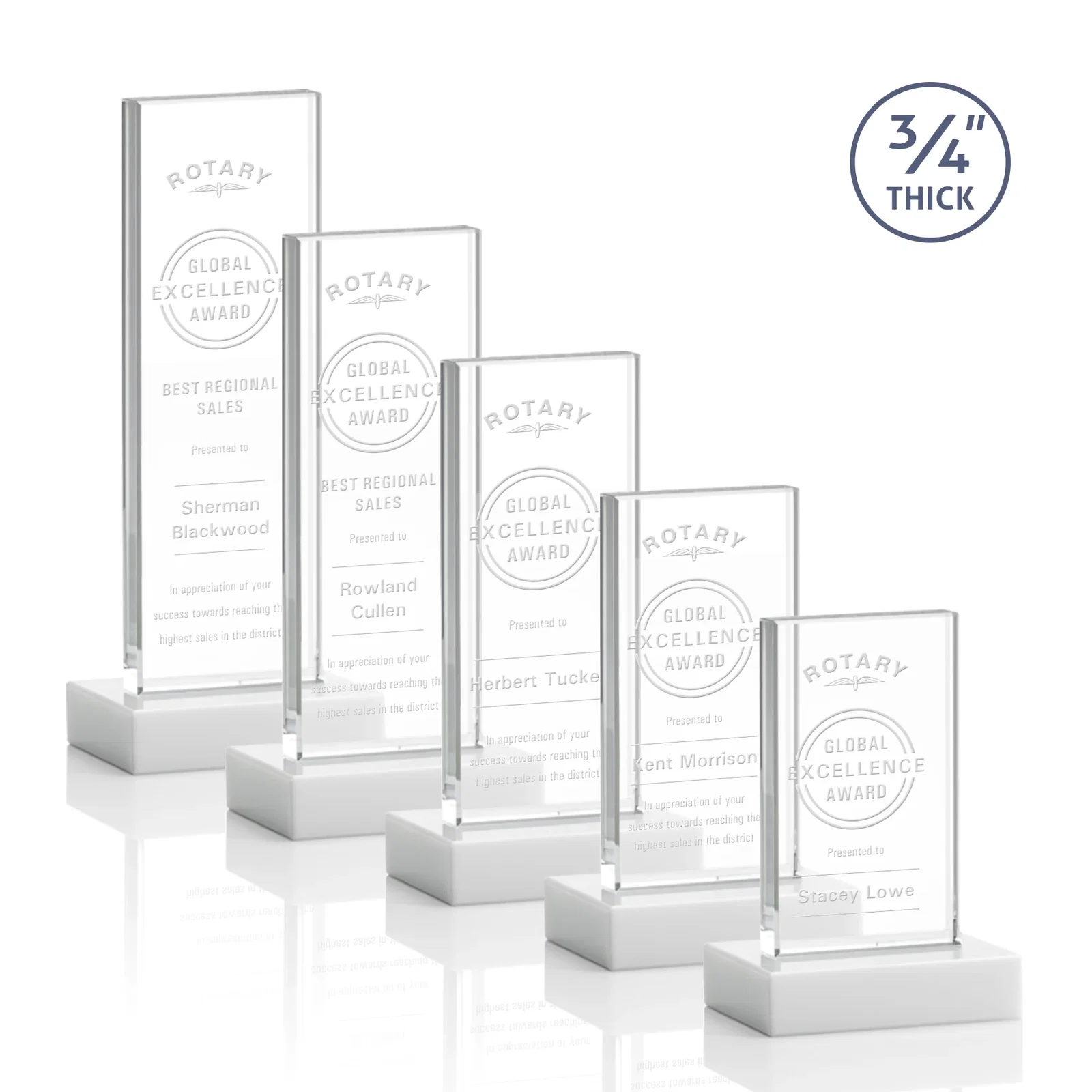 Branded Starfire Crystal Upright Award on 1 Inch Thick Crystal Base, awards for donor appreciation