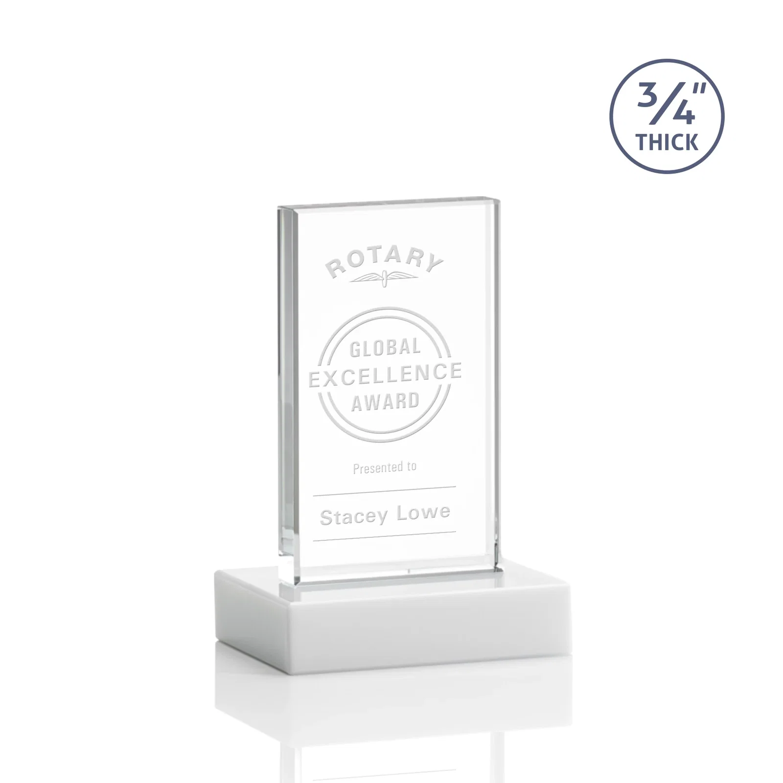 Branded Starfire Crystal Upright Award on 1 Inch Thick Crystal Base, awards for graduation ceremonies