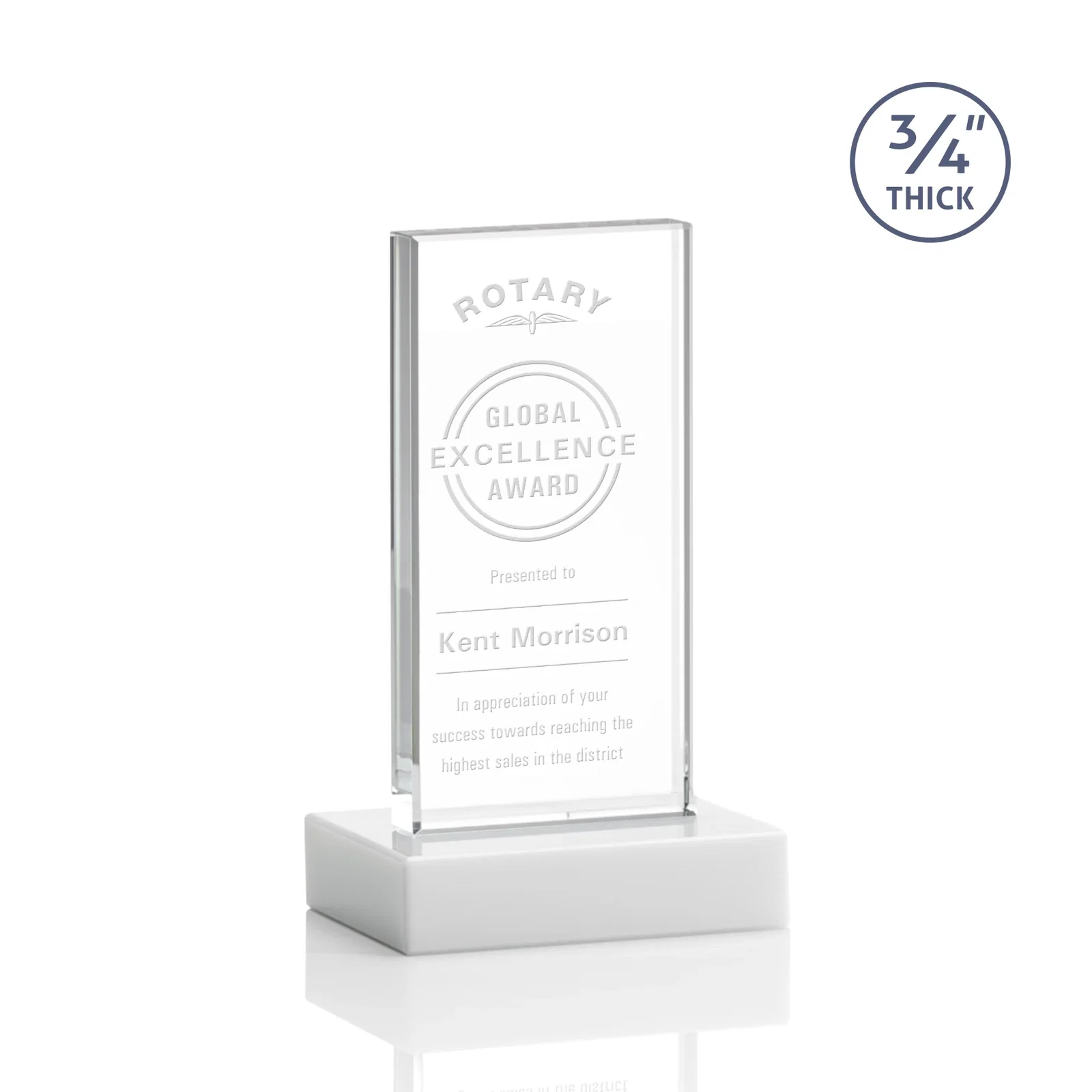 Branded Starfire Crystal Upright Award on 1 Inch Thick Crystal Base, awards for safety achievement programs