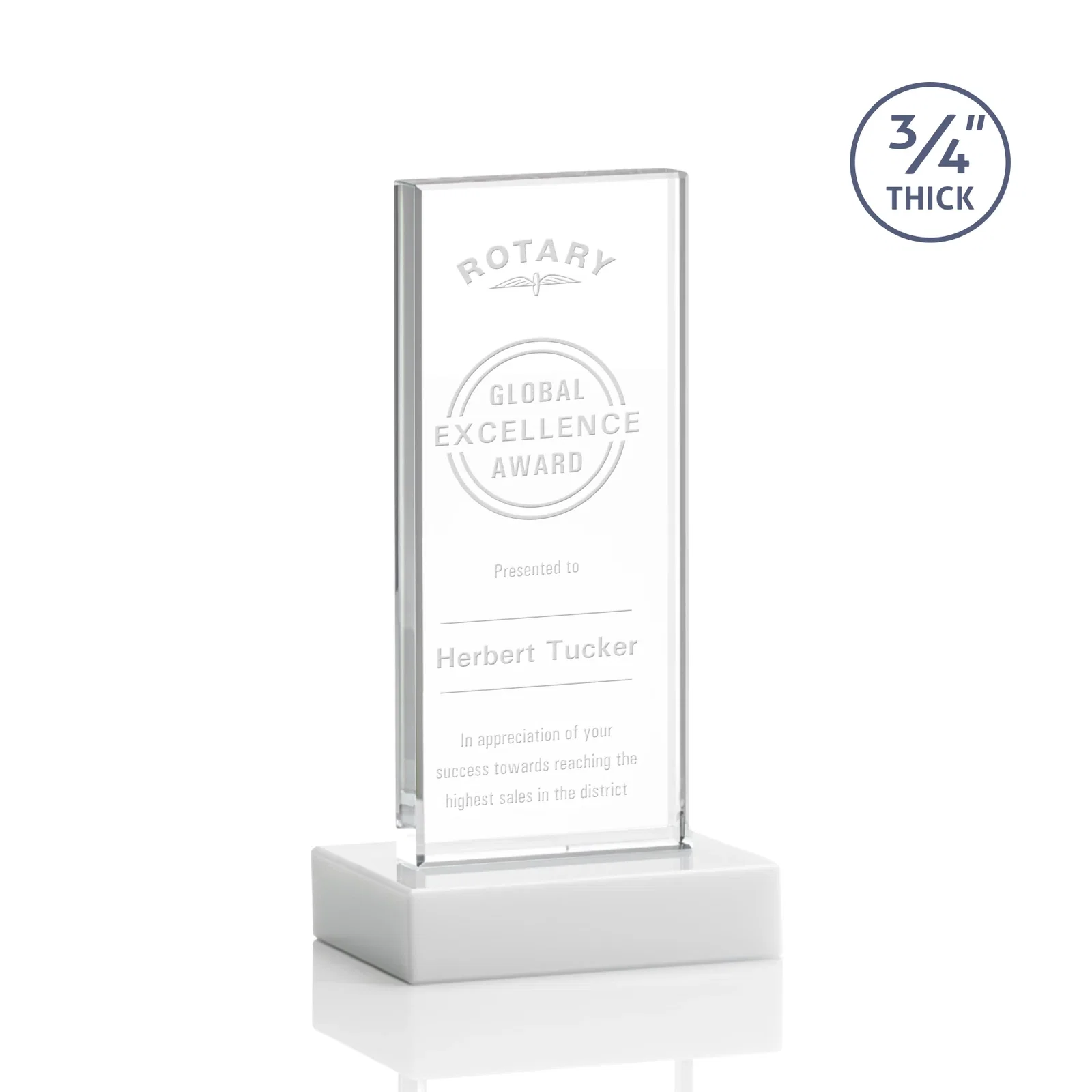 Branded Starfire Crystal Upright Award on 1 Inch Thick Crystal Base, awards for volunteer appreciation