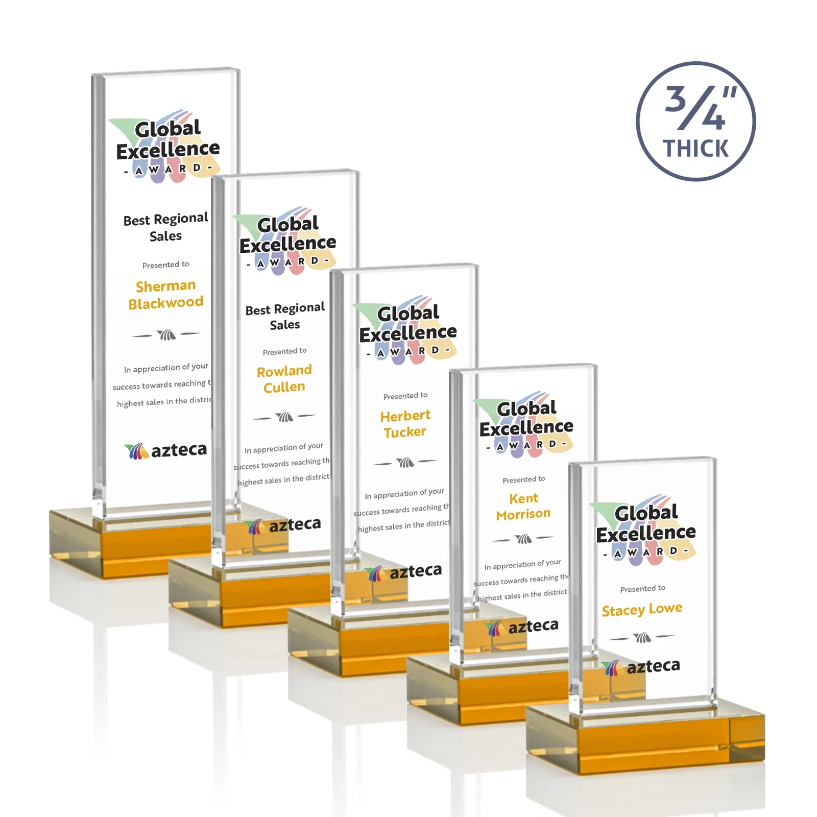 Custom printed Starfire Crystal Upright Award on 1 Inch Thick Crystal Base, awards for donor appreciation