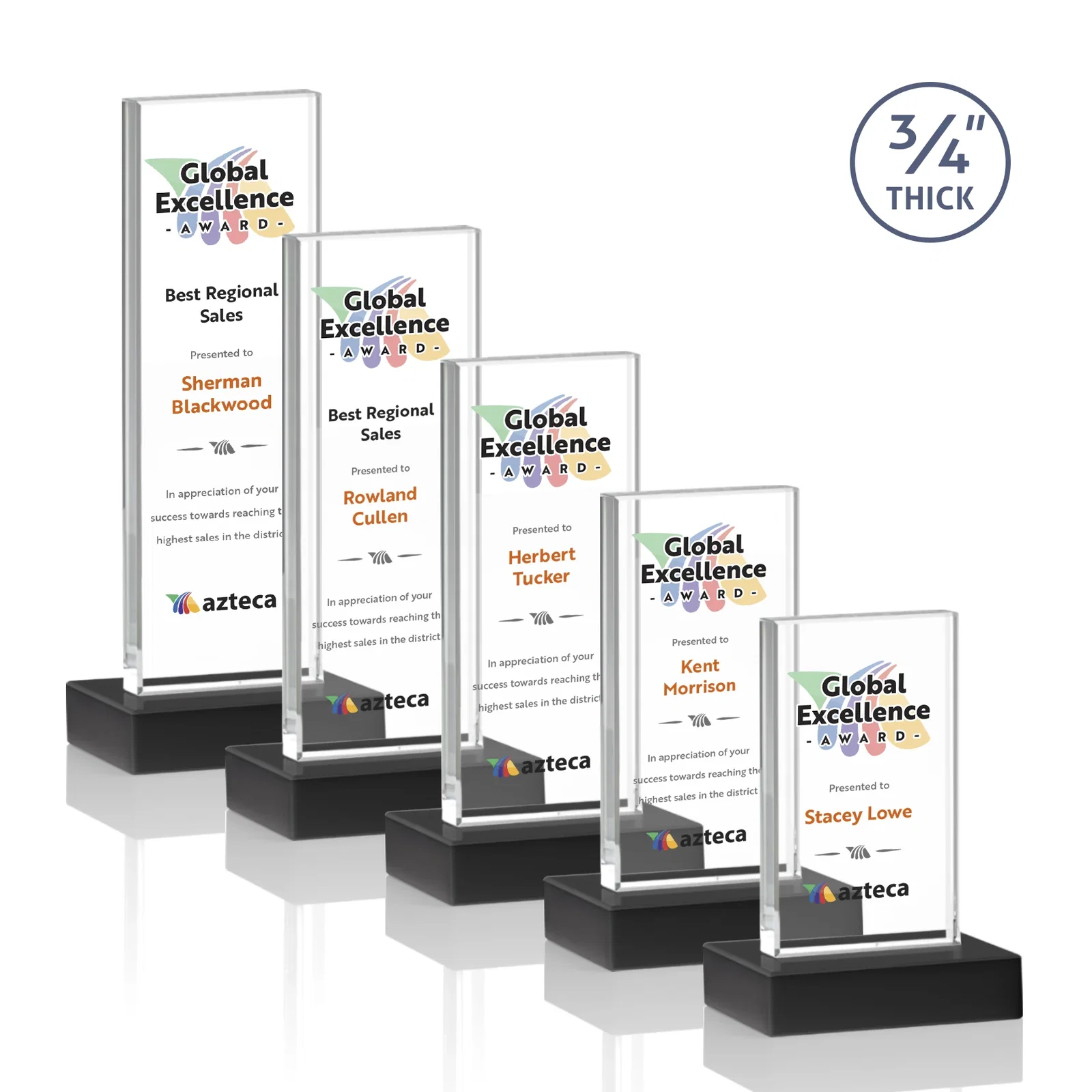 Customized Starfire Crystal Upright Award on 1 Inch Thick Crystal Base, awards for donor appreciation