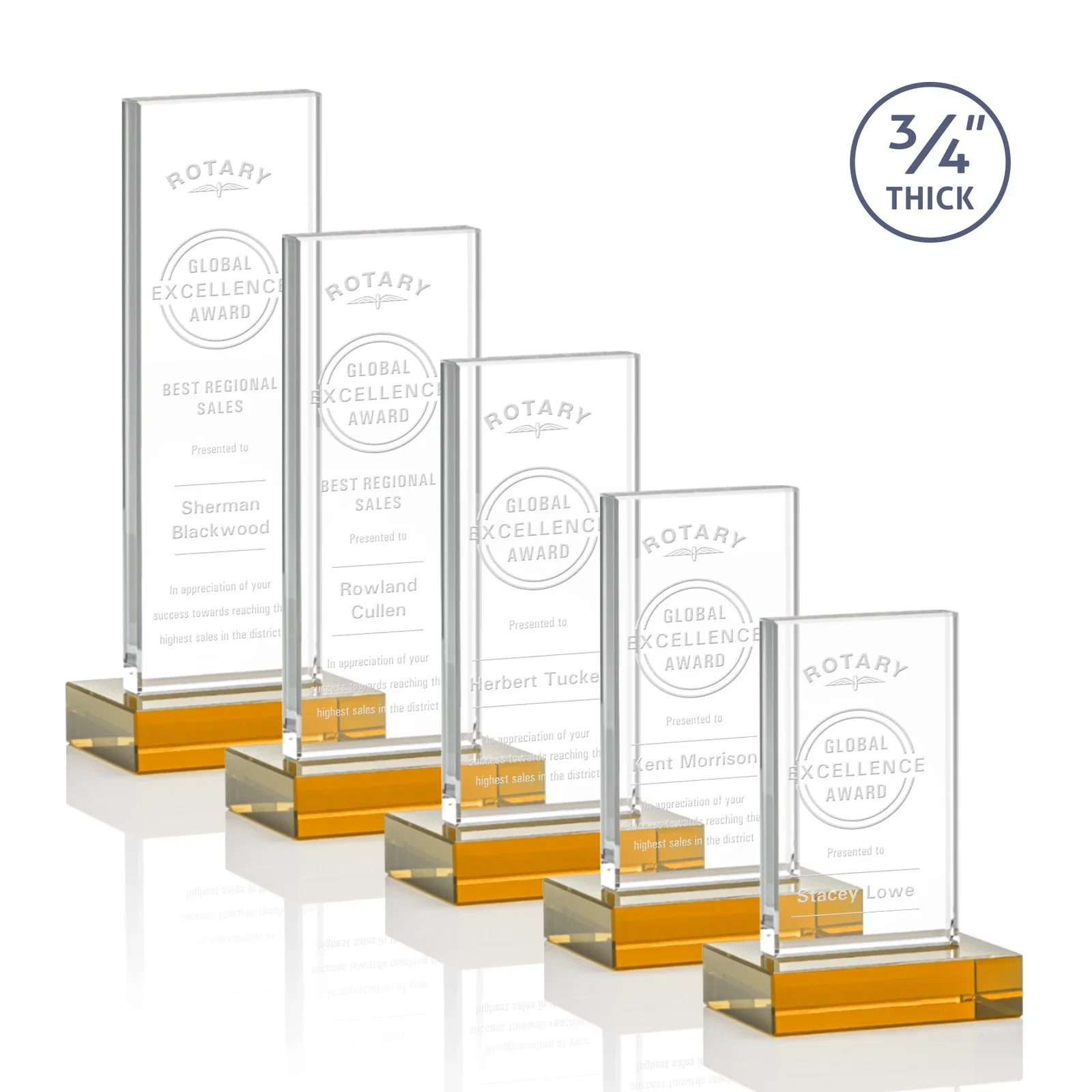 Custom Starfire Crystal Upright Award on 1 Inch Thick Crystal Base, awards for donor appreciation