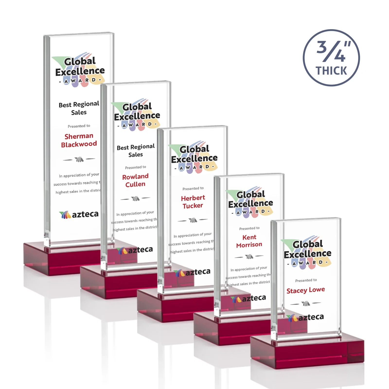 Custom engraved Starfire Crystal Upright Award on 1 Inch Thick Crystal Base, awards for donor appreciation