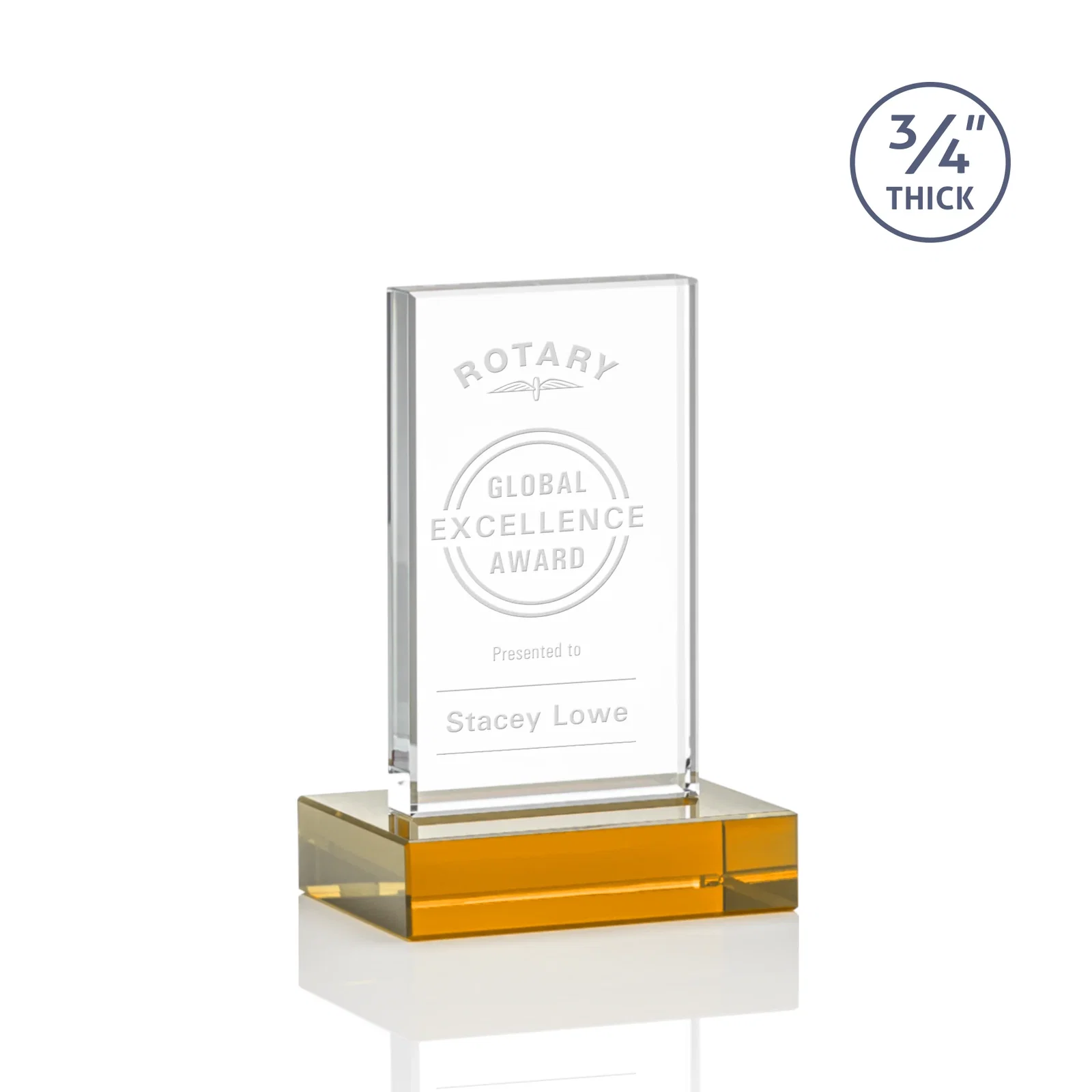 Custom Starfire Crystal Upright Award on 1 Inch Thick Crystal Base, awards for graduation ceremonies