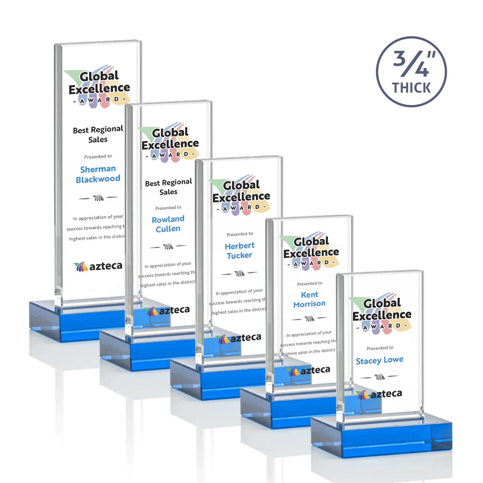 Custom Starfire Crystal Upright Award on 1 Inch Thick Crystal Base, awards, with your logo for employee recognition