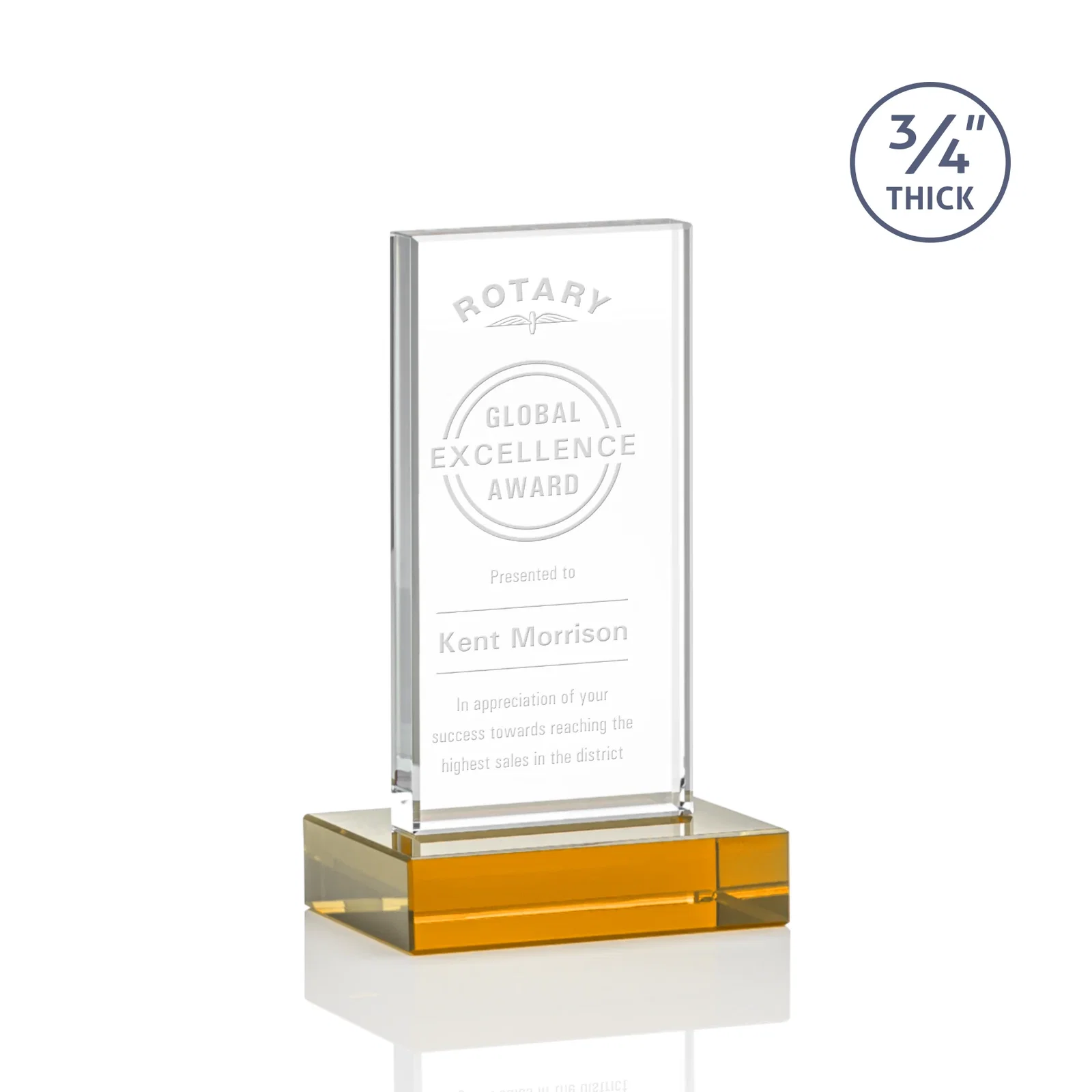 Custom Starfire Crystal Upright Award on 1 Inch Thick Crystal Base, awards for safety achievement programs