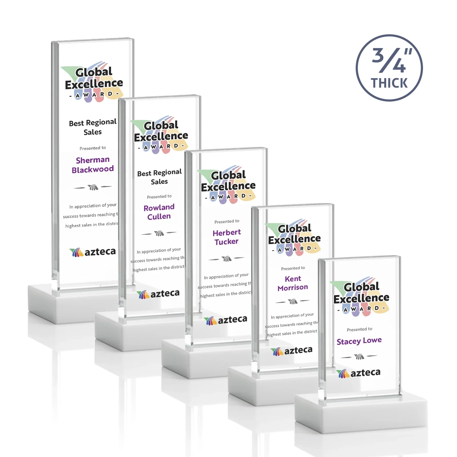 Custom Starfire Crystal Upright Award on 1 Inch Thick Crystal Base, awards, with your logo for donor appreciation