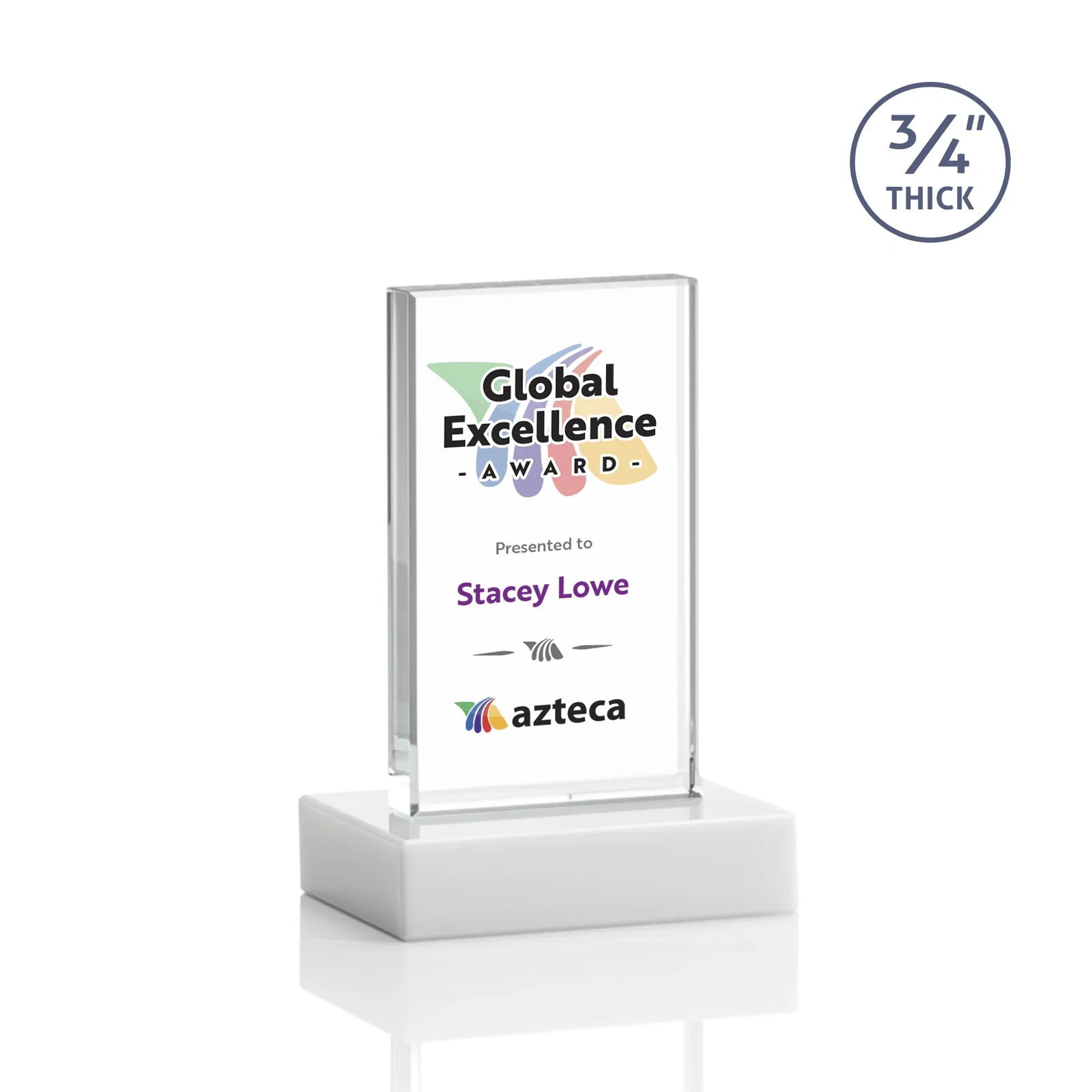 Custom Starfire Crystal Upright Award on 1 Inch Thick Crystal Base, awards, with your logo for graduation ceremonies