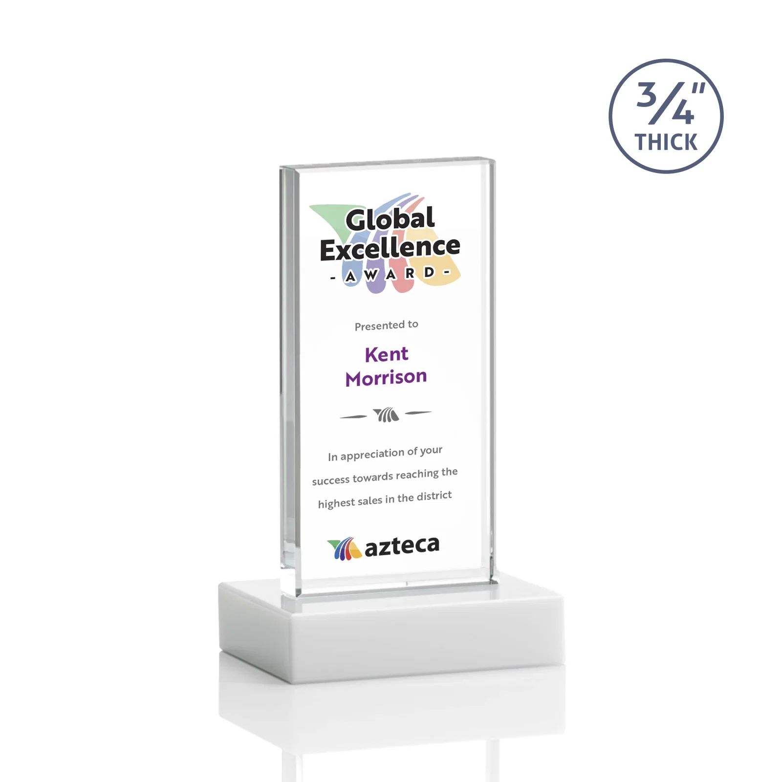 Custom Starfire Crystal Upright Award on 1 Inch Thick Crystal Base, awards, with your logo for safety achievement programs
