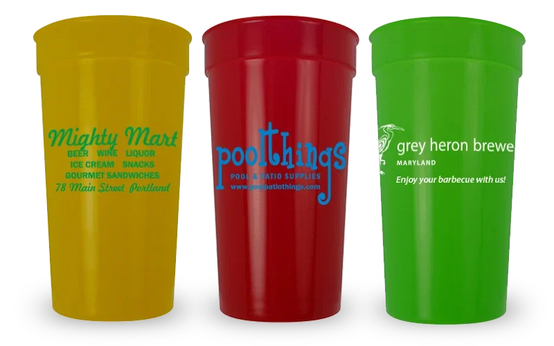 Home & Away Reusable Stadium Cups - 12, 16, 22 & 32 oz. Reusable plastic stadium cups for games and school fundraisers