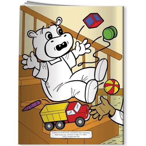 Imprinted Fun Pak 4 non-toxic crayons box for Harriet Hippo combo, branded crayon pack closeup