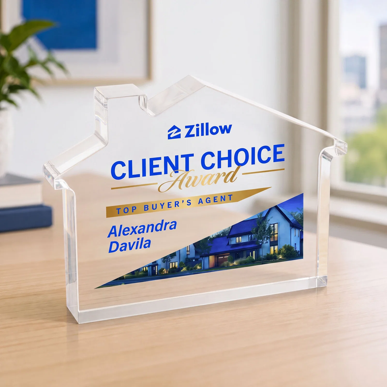 Personalized Acrylic House-Shaped Award With Double-Sided VividPrint for team milestone celebrations