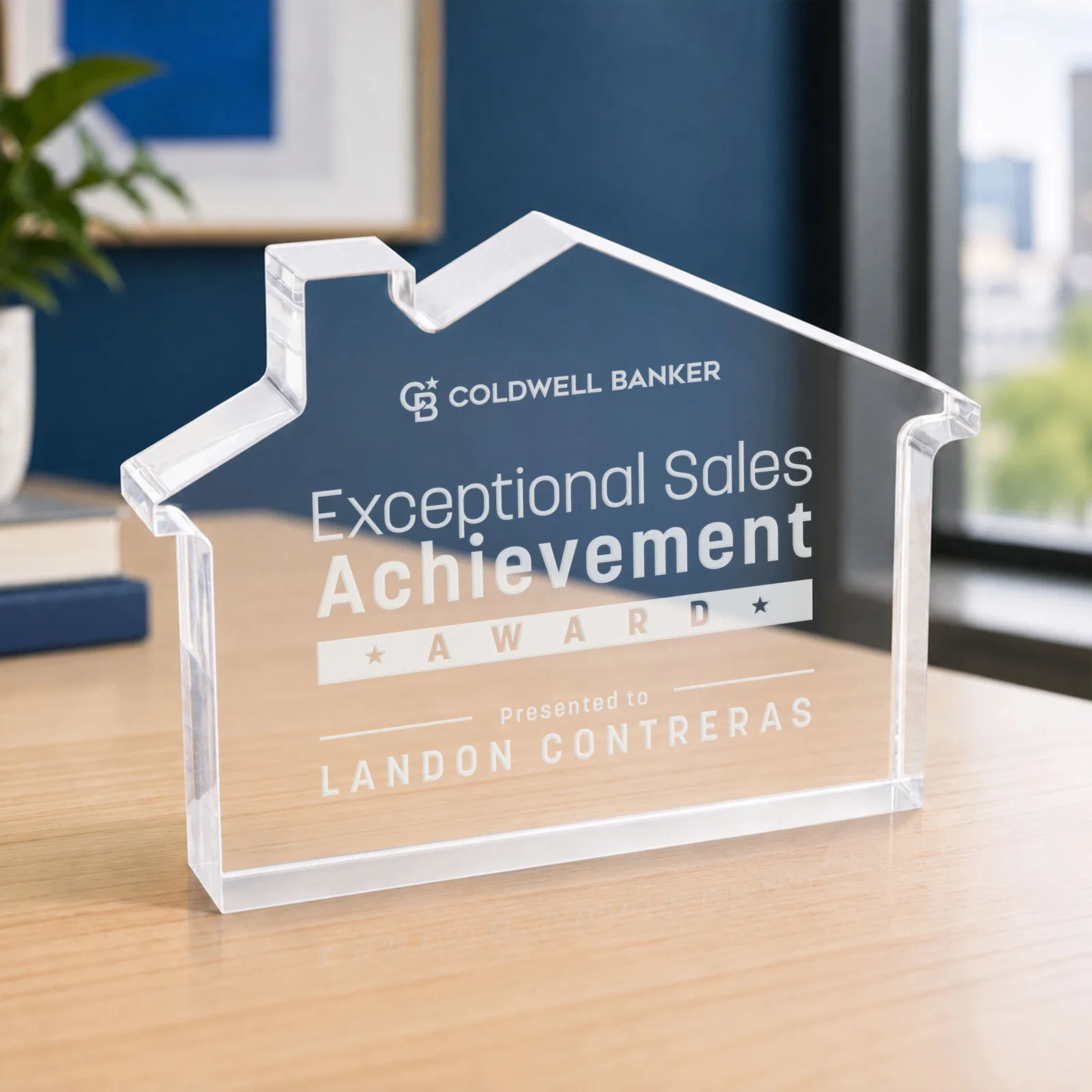 Custom Acrylic House-Shaped Award With Double-Sided VividPrint for team milestone celebrations