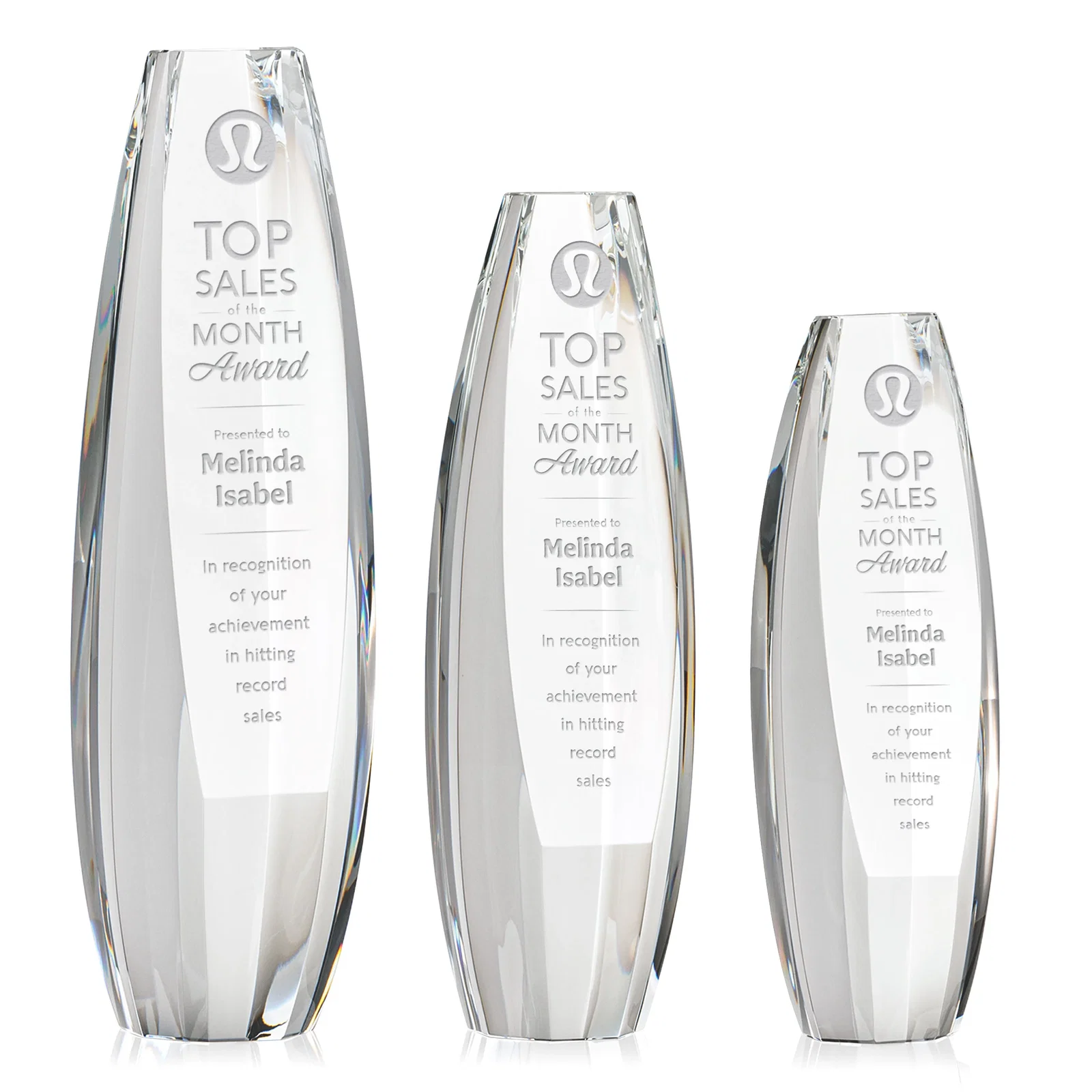 Custom Optical Crystal Tower Award With Sheared-Face Base, awards for employee recognition