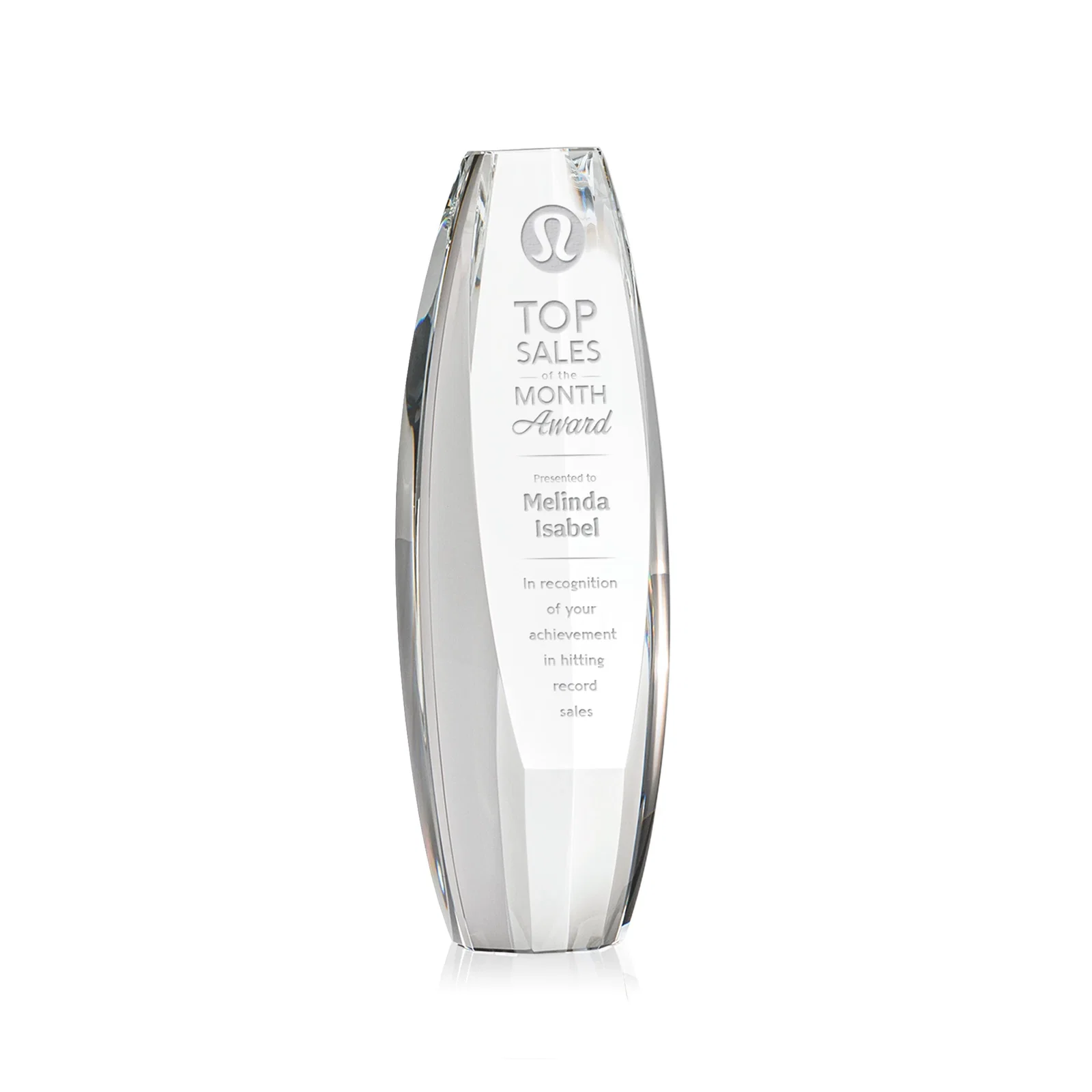 Custom Optical Crystal Tower Award With Sheared-Face Base, awards for corporate award ceremonies