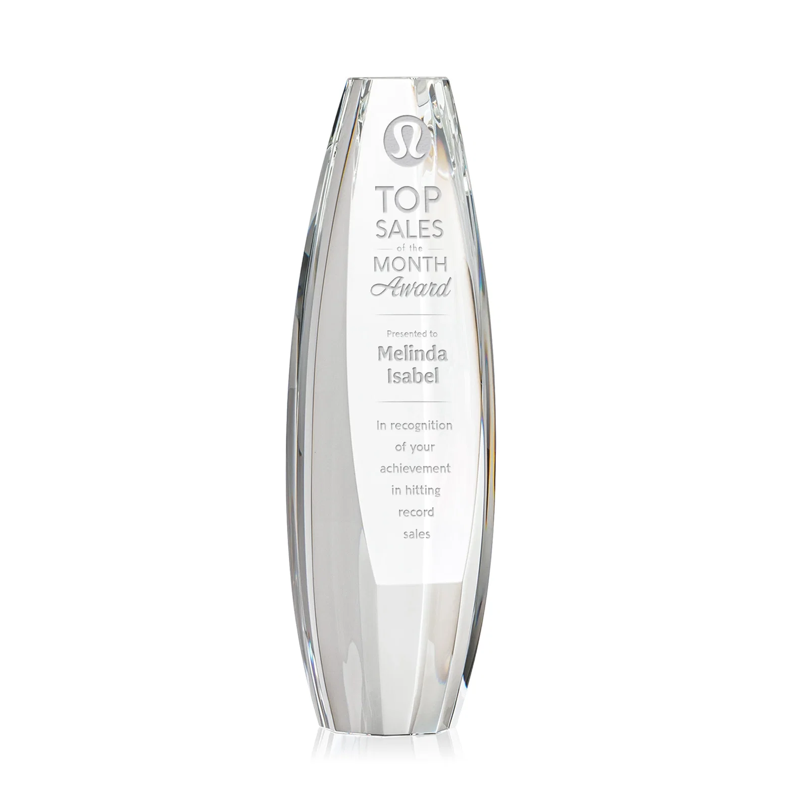 Custom Optical Crystal Tower Award With Sheared-Face Base, awards for service anniversary gifts