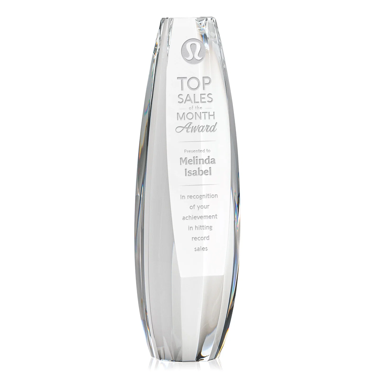 Custom Optical Crystal Tower Award With Sheared-Face Base, awards for sales achievement awards