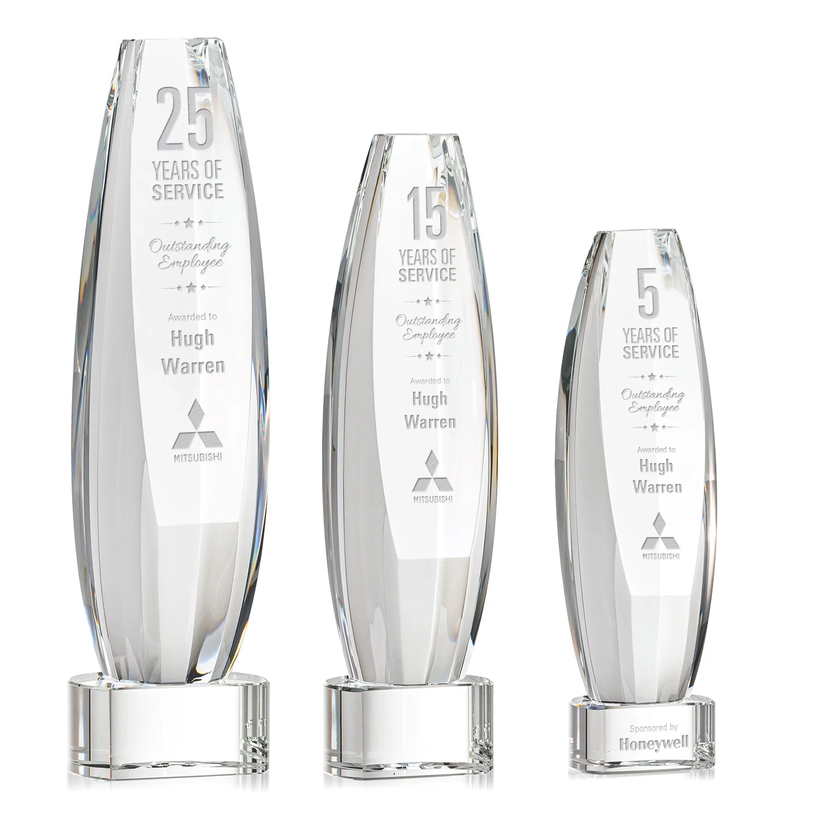 Custom Optical Crystal Tower Award With a Large Sheared Engraving Face, awards for employee recognition
