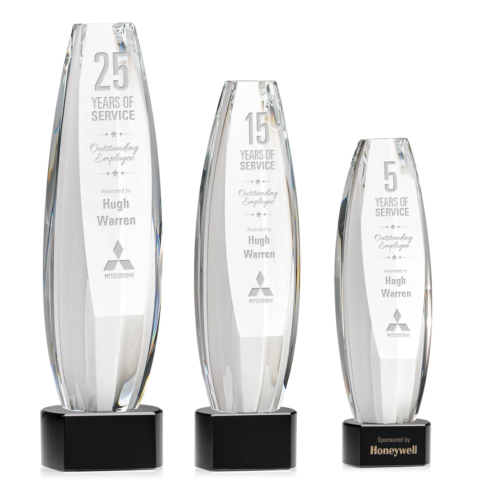 Custom Optical Crystal Tower Award With a Large Sheared Engraving Face, awards for volunteer appreciation