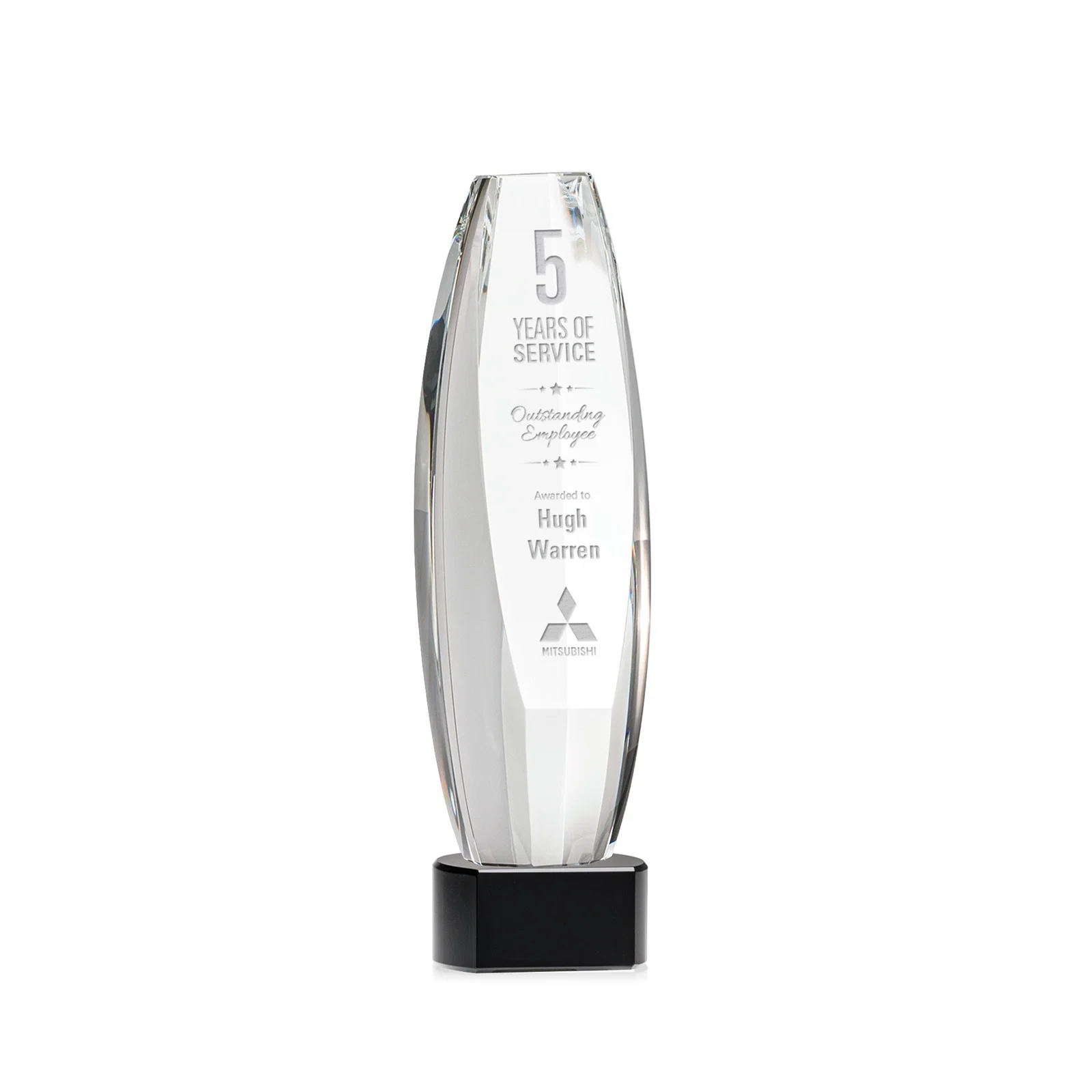 Custom Optical Crystal Tower Award With a Large Sheared Engraving Face, awards for dealer and partner awards