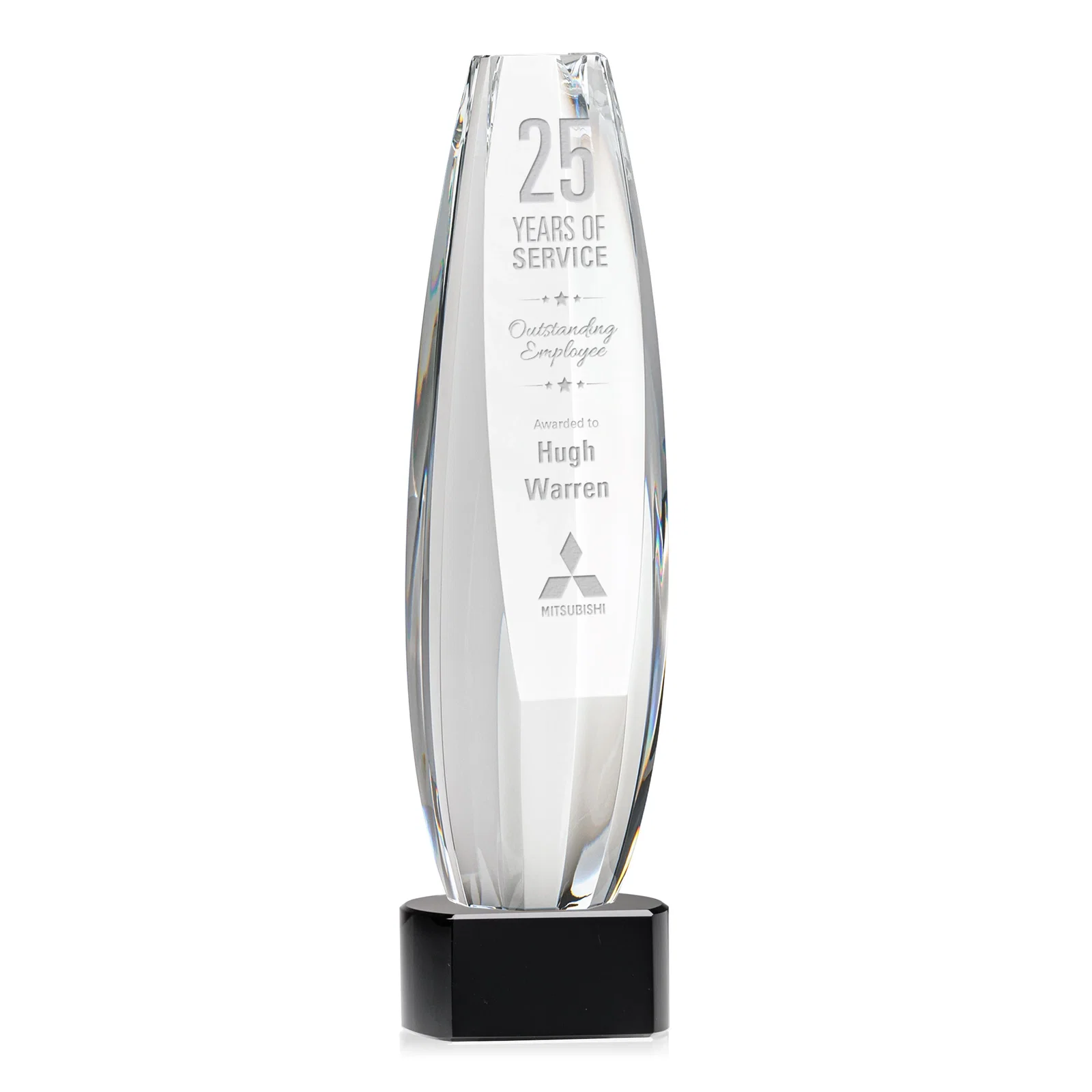 Personalized Optical Crystal Tower Award With a Large Sheared Engraving Face, awards for employee recognition