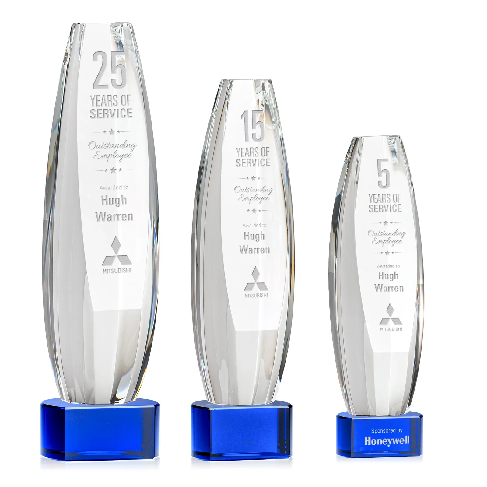Personalized Optical Crystal Tower Award With a Large Sheared Engraving Face, awards for corporate award ceremonies