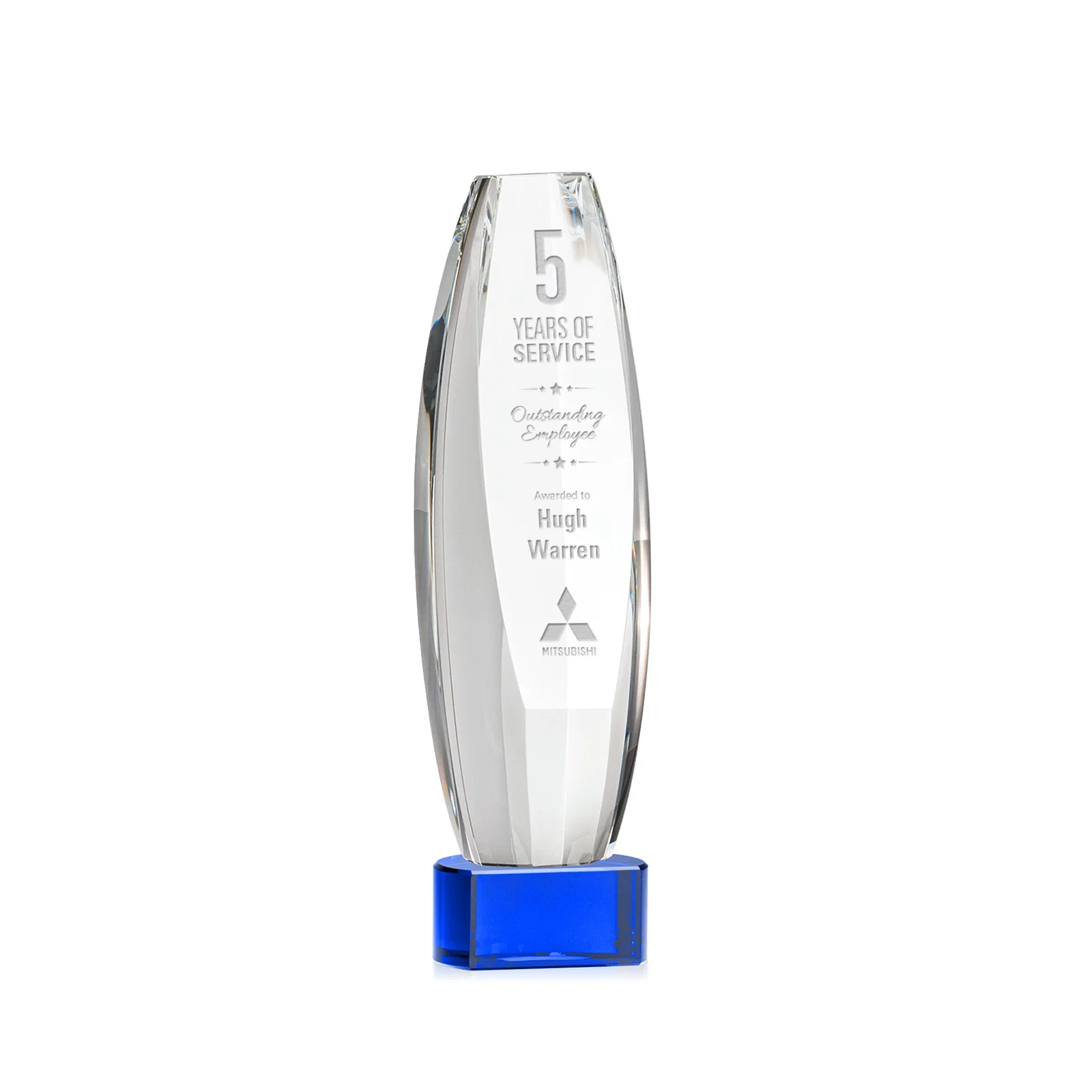 Personalized Optical Crystal Tower Award With a Large Sheared Engraving Face, awards for service anniversary gifts