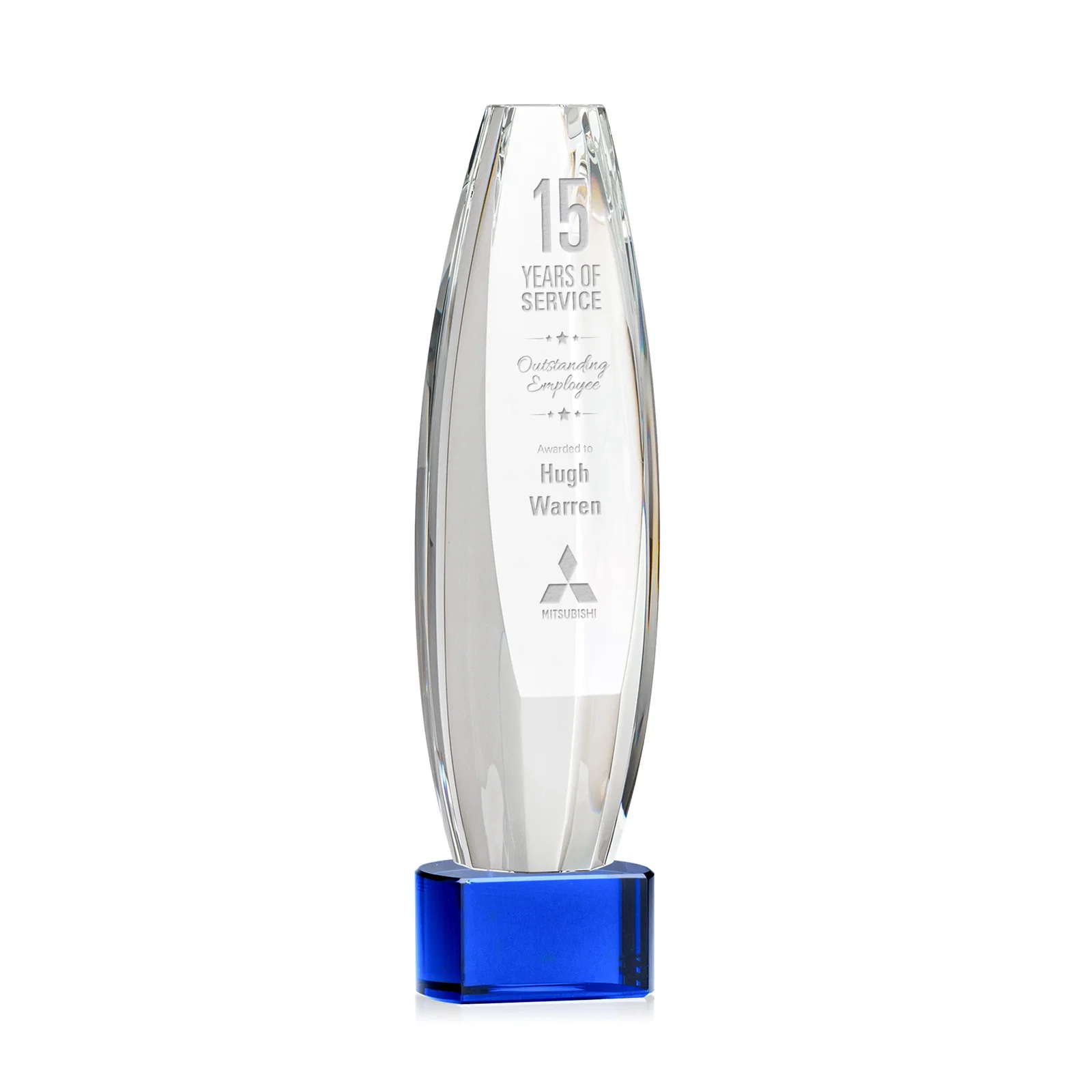 Personalized Optical Crystal Tower Award With a Large Sheared Engraving Face, awards for sales achievement awards