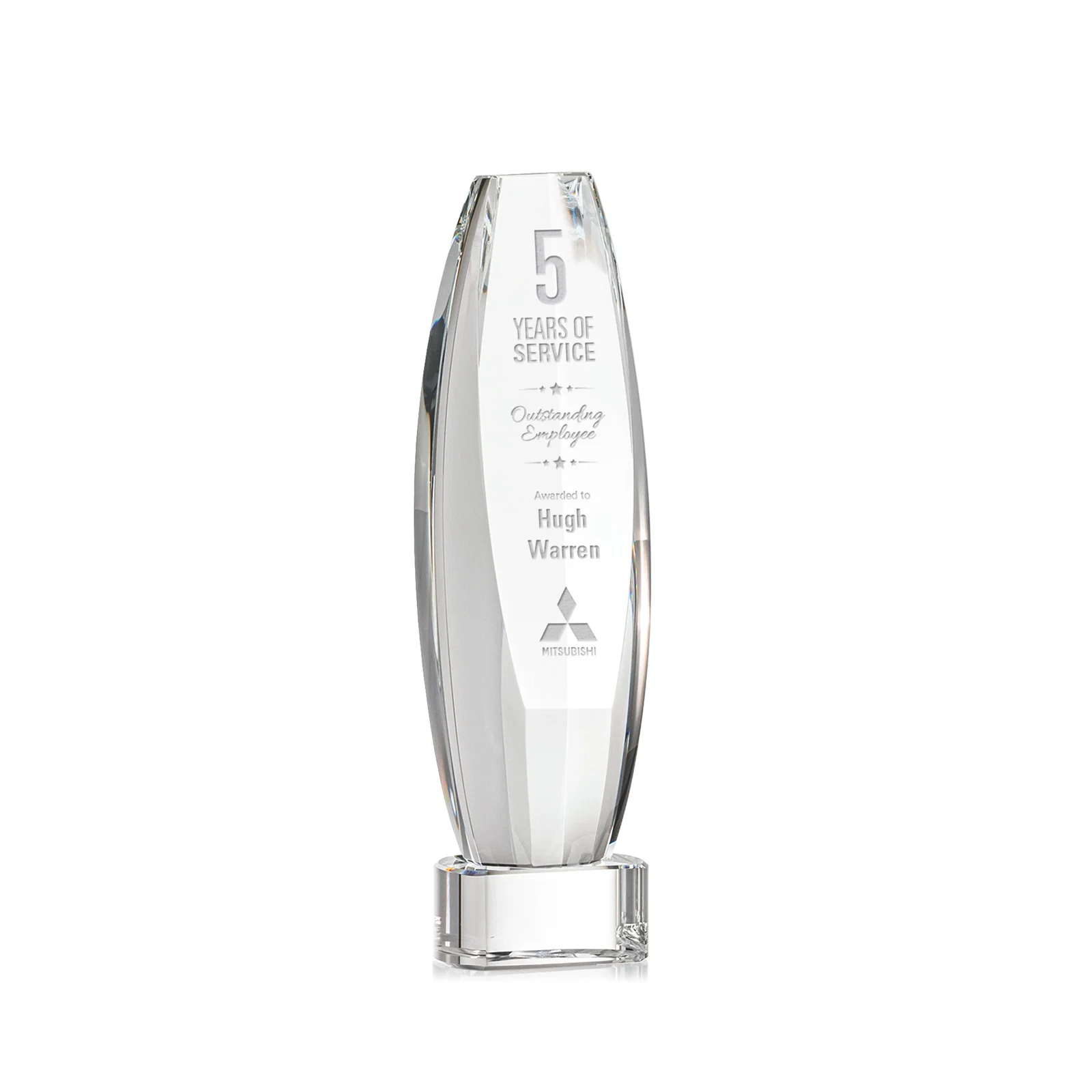 Custom Optical Crystal Tower Award With a Large Sheared Engraving Face, awards for corporate award ceremonies