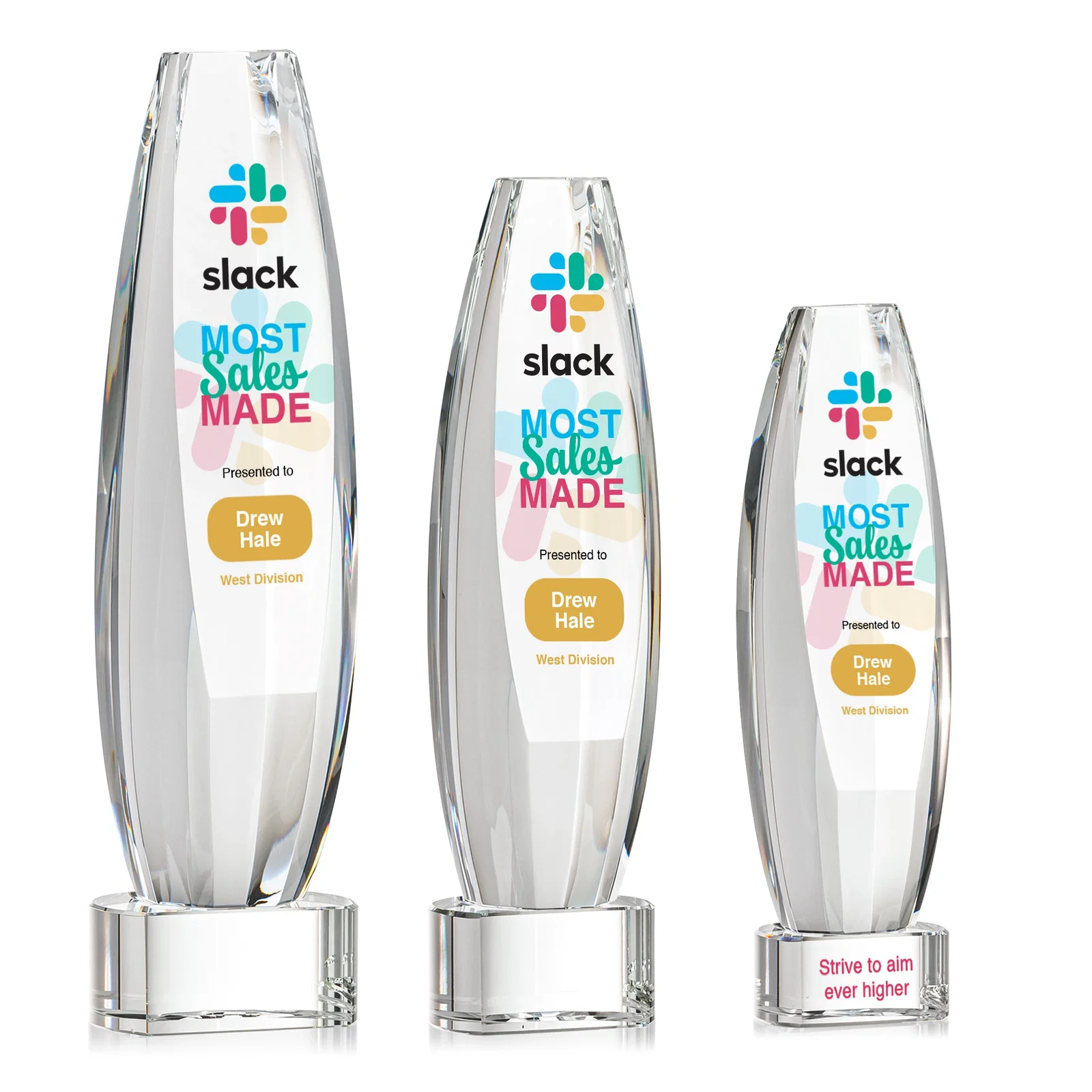 Personalized Optical Crystal Tower Award With a Large Sheared Engraving Face, awards for team milestone celebrations