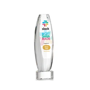 Optical Crystal Tower Award With a Large Sheared Engraving Face