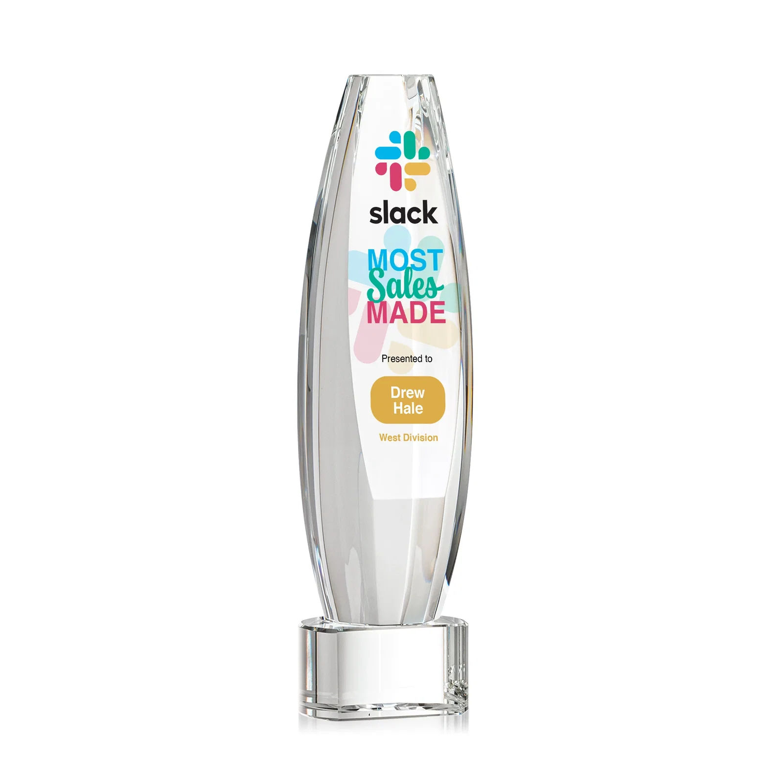 Personalized Optical Crystal Tower Award With a Large Sheared Engraving Face, awards for graduation ceremonies