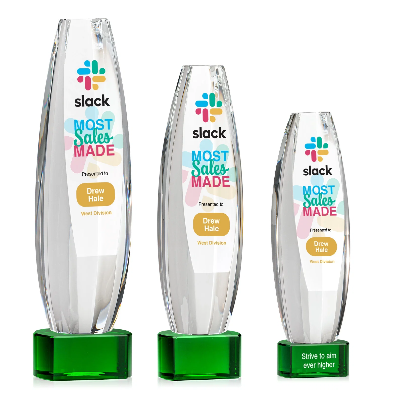 Personalized Optical Crystal Tower Award With a Large Sheared Engraving Face, awards for volunteer appreciation