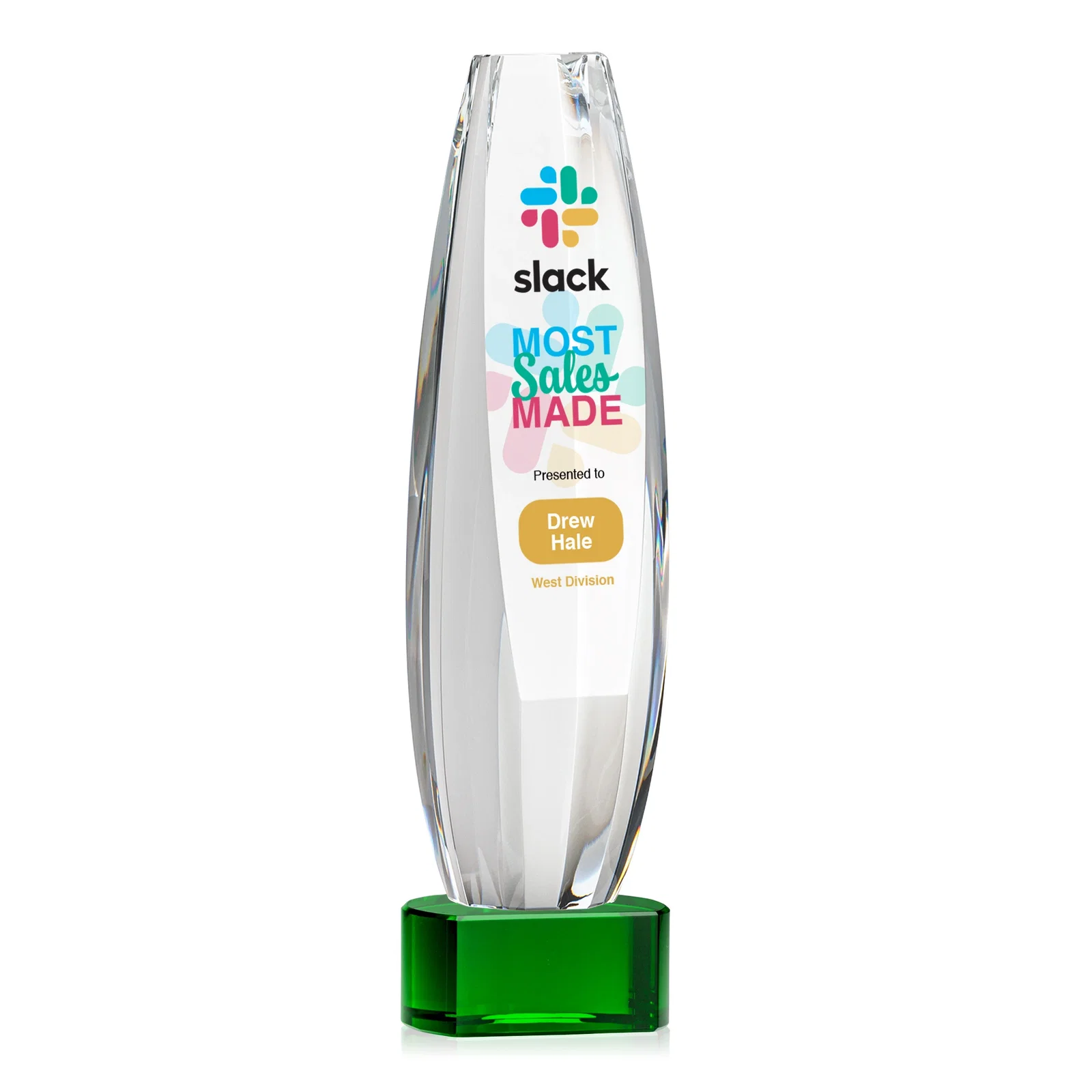Promotional Optical Crystal Tower Award With a Large Sheared Engraving Face, awards for employee recognition