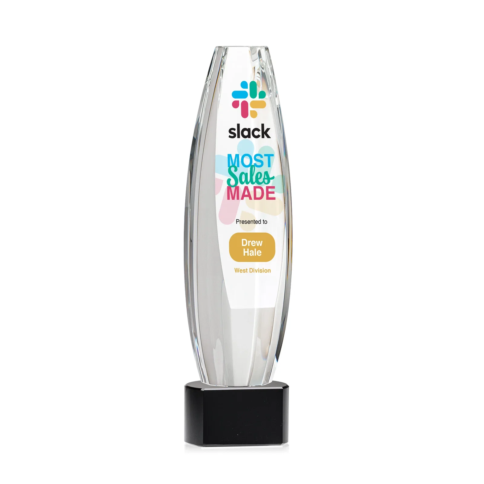 Promotional Optical Crystal Tower Award With a Large Sheared Engraving Face, awards for sales achievement awards