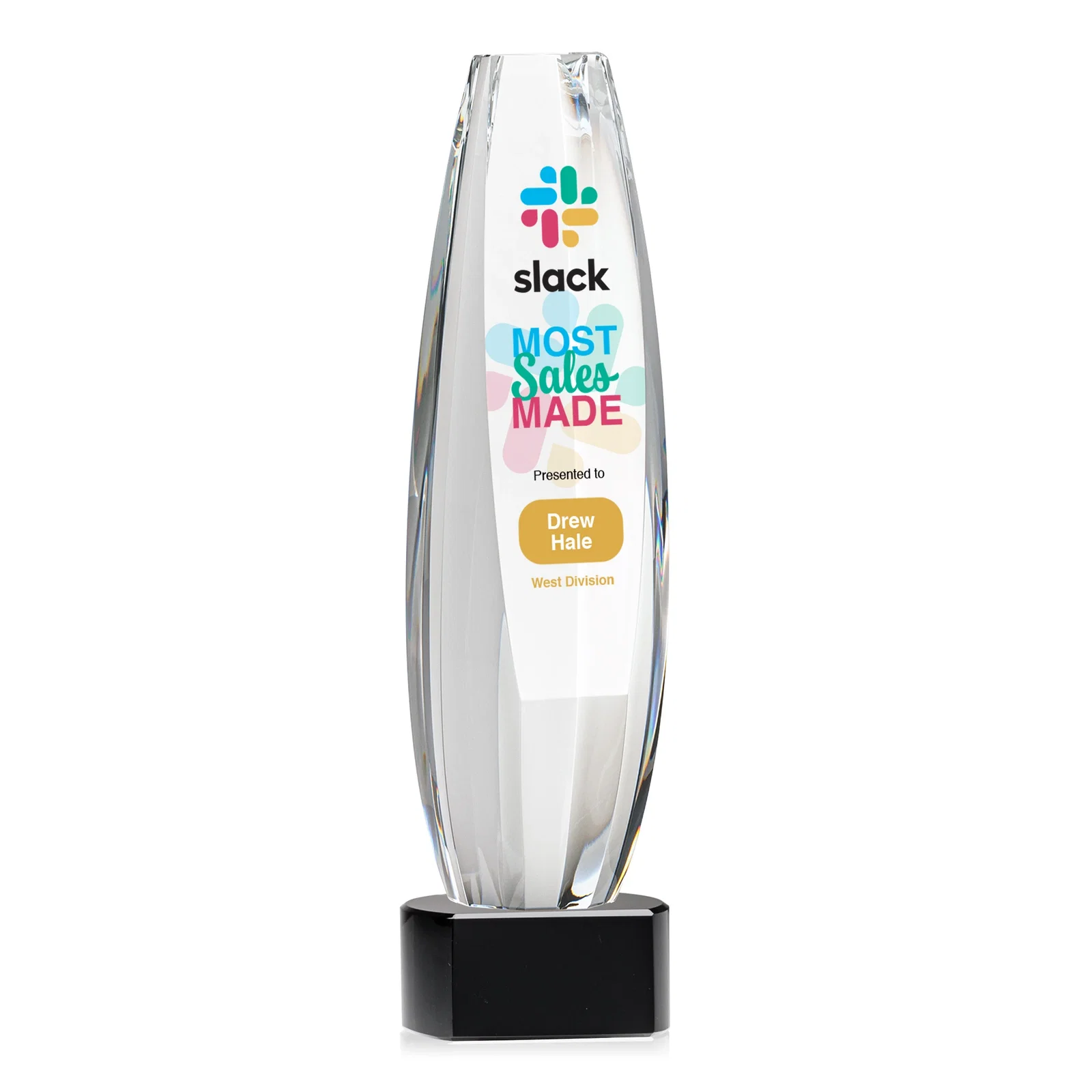 Promotional Optical Crystal Tower Award With a Large Sheared Engraving Face, awards for retirement presentations