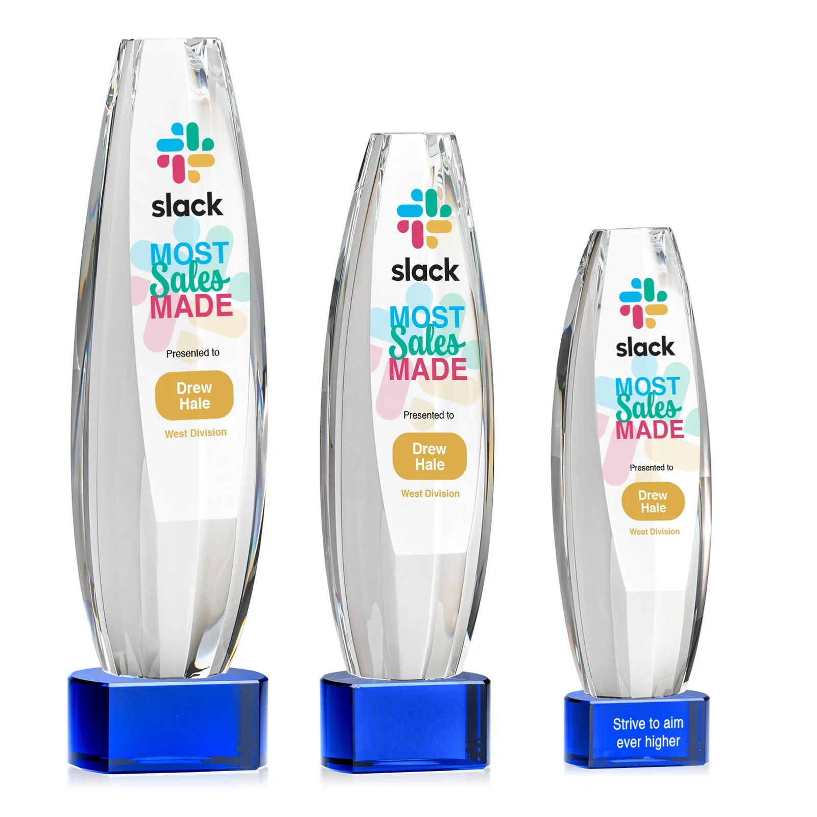 Promotional Optical Crystal Tower Award With a Large Sheared Engraving Face, awards for team milestone celebrations
