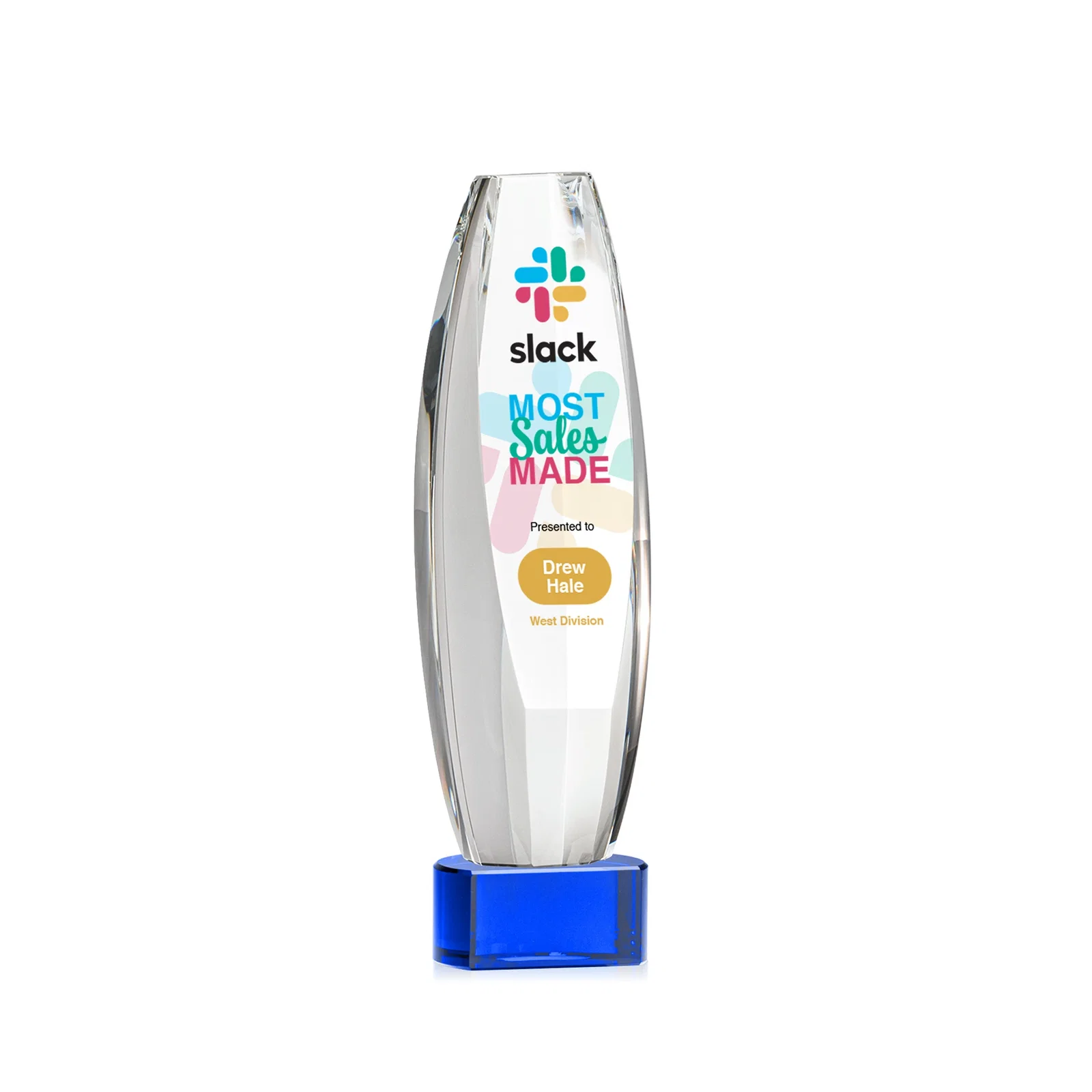 Promotional Optical Crystal Tower Award With a Large Sheared Engraving Face, awards for donor appreciation
