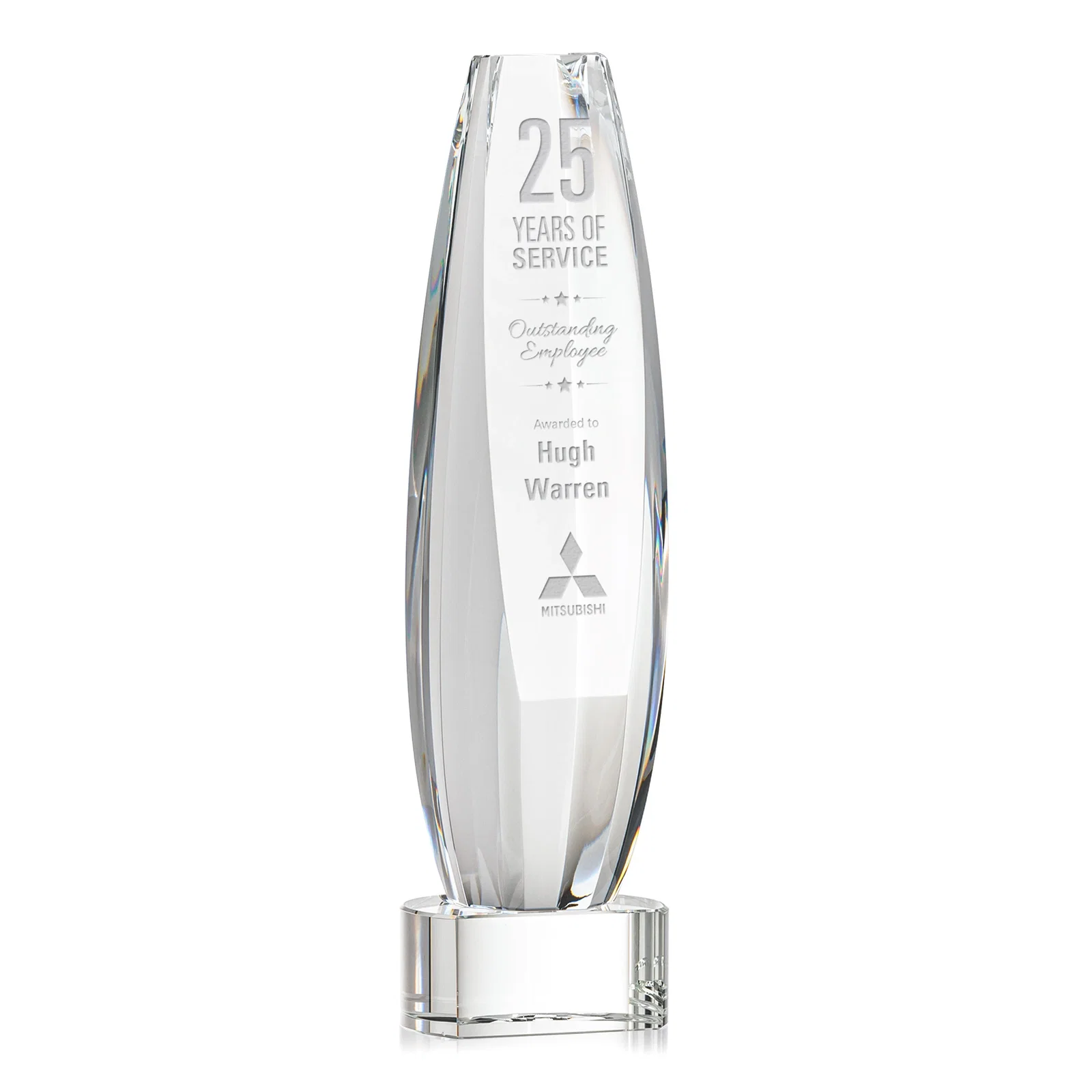 Custom Optical Crystal Tower Award With a Large Sheared Engraving Face, awards for sales achievement awards