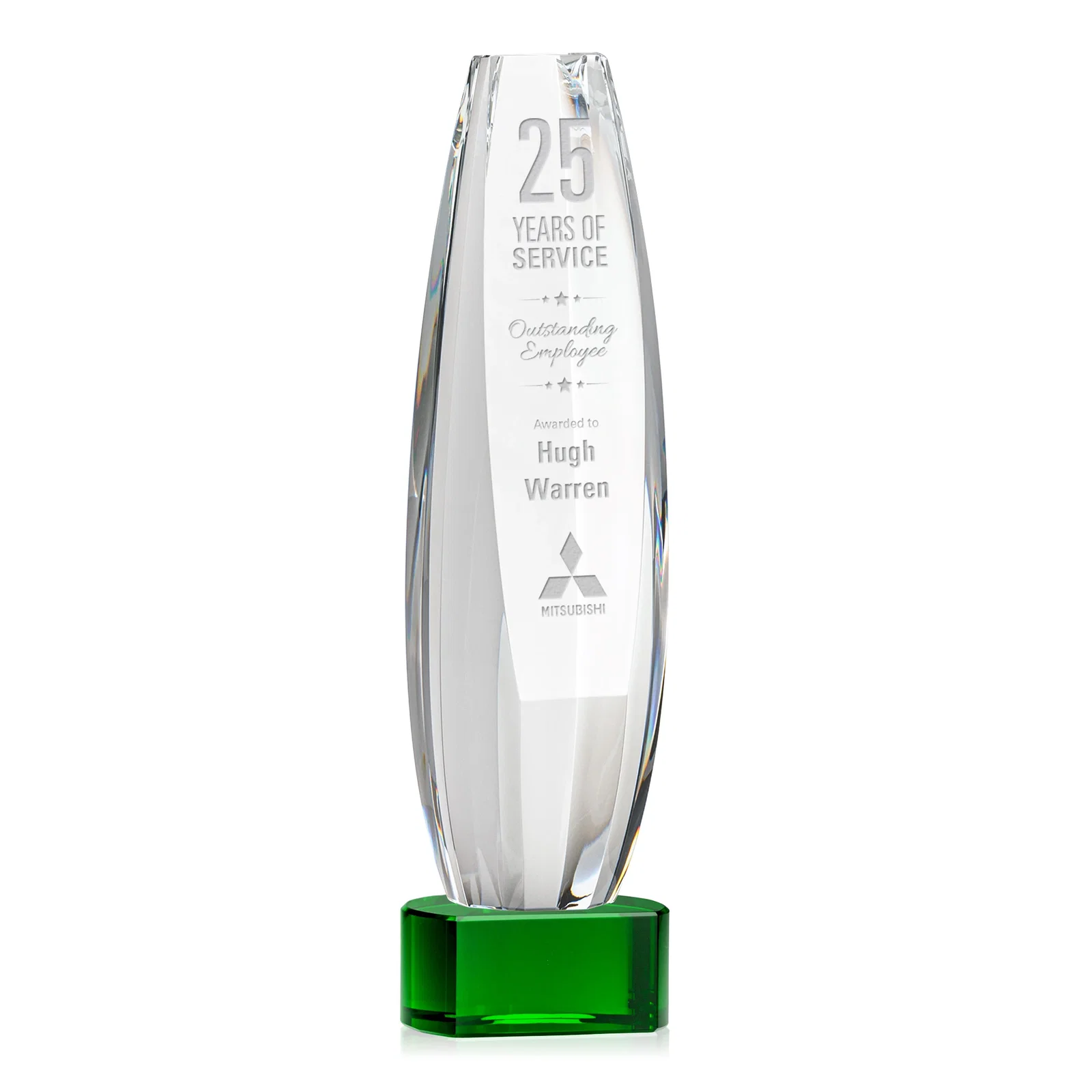 Custom Optical Crystal Tower Award With a Large Sheared Engraving Face, awards for graduation ceremonies