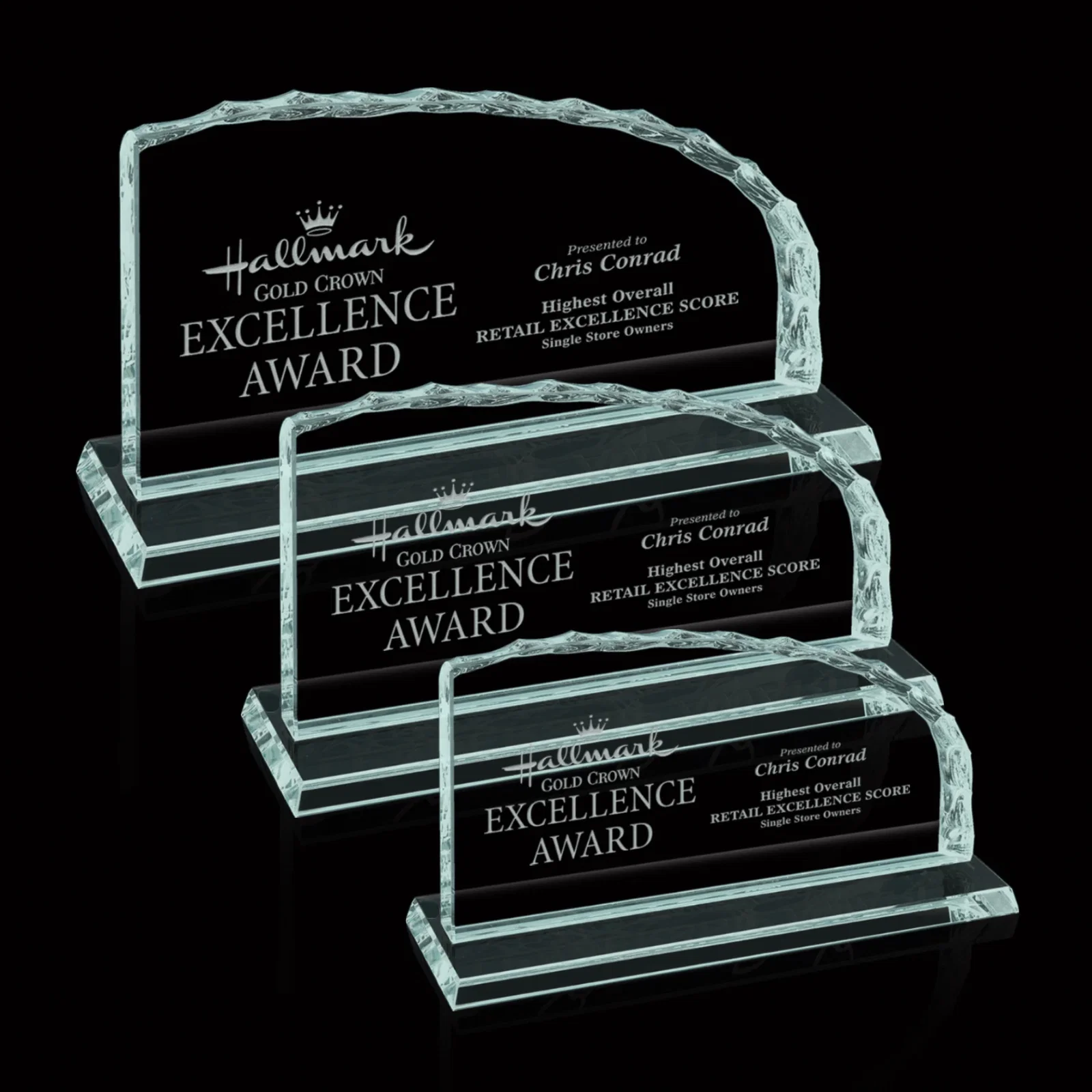 Custom Jade Glass Iceberg Award With A Straight Left Edge, Curved Top for employee recognition