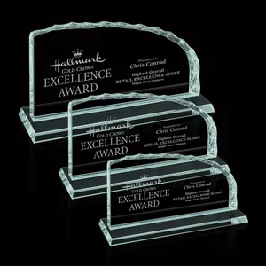 Jade Glass Iceberg Award With A Straight Left Edge, Curved Top