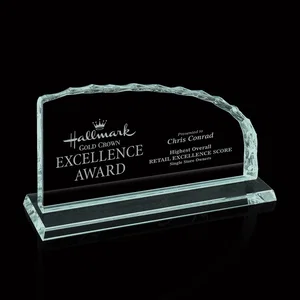 Jade Glass Iceberg Award With A Straight Left Edge, Curved Top
