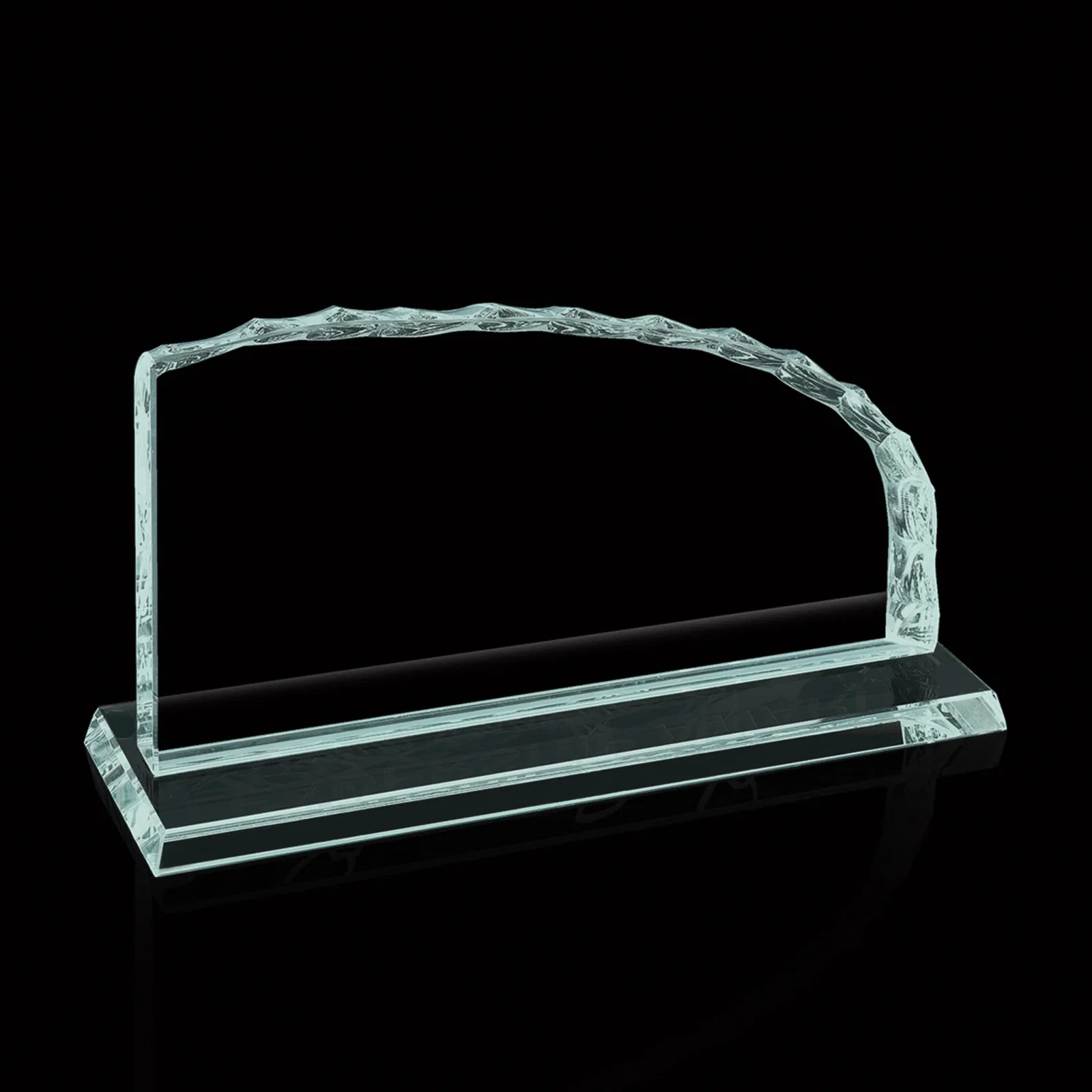 Custom Jade Glass Iceberg Award With A Straight Left Edge, Curved Top for team milestone celebrations