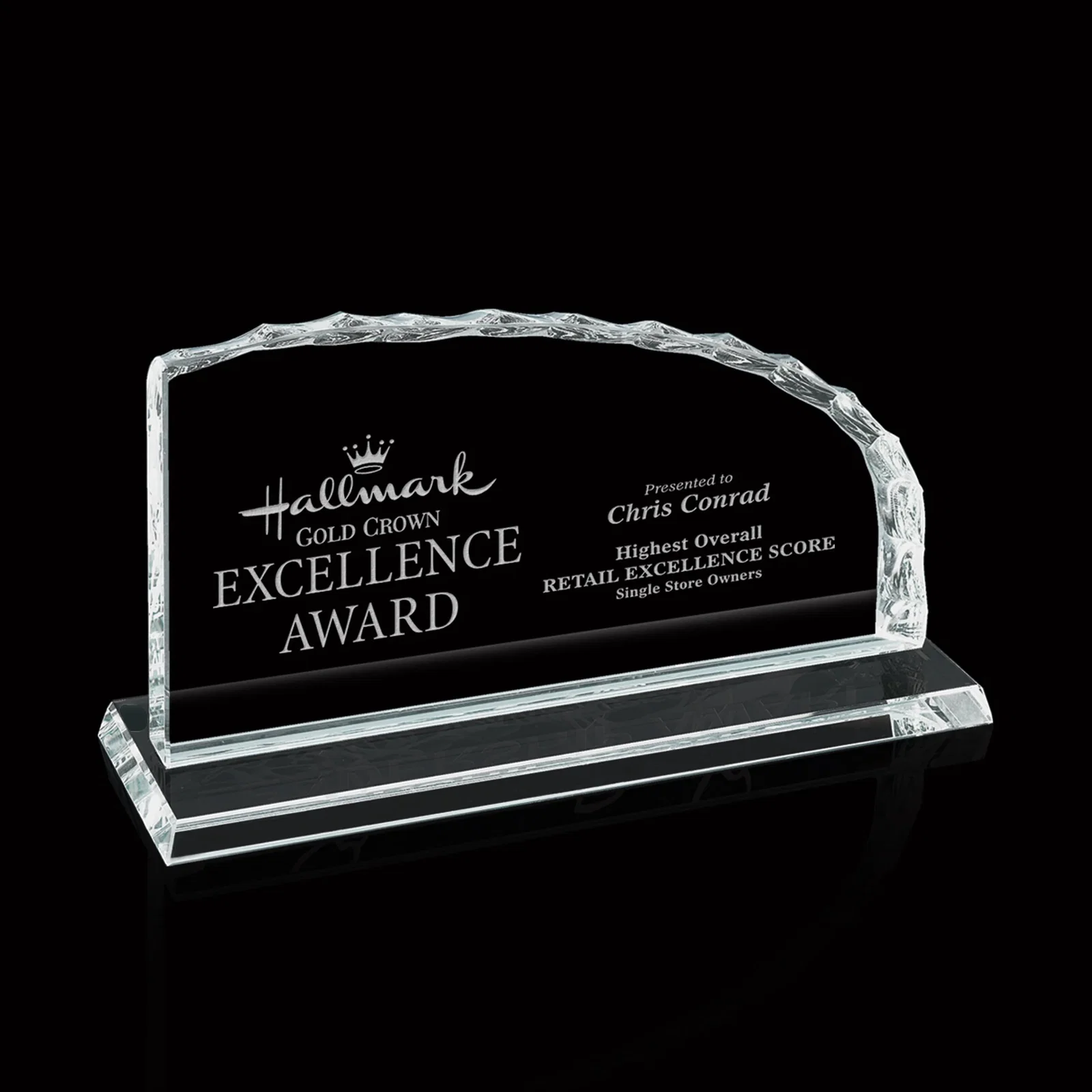 Custom Starfire Crystal Iceberg Award With a Straight-Cut Edge, awards for corporate award ceremonies