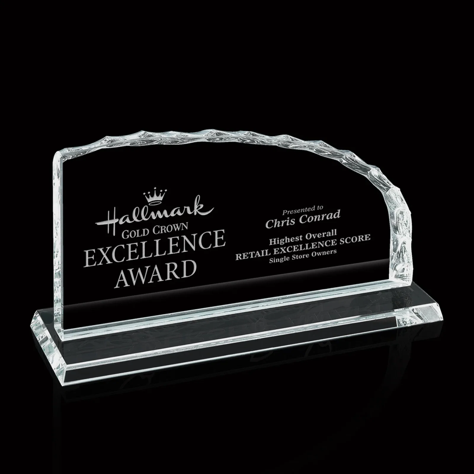 Custom Starfire Crystal Iceberg Award With a Straight-Cut Edge, awards for sales achievement awards