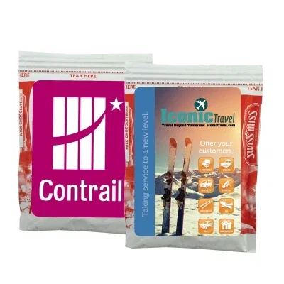 Single-serve hot chocolate packet with a printable front panel
