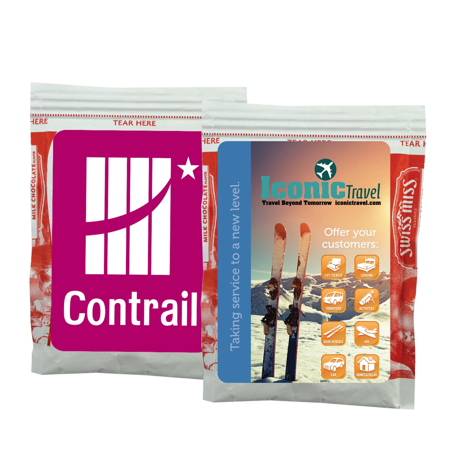 Flat cocoa sachet standing under five inches tall